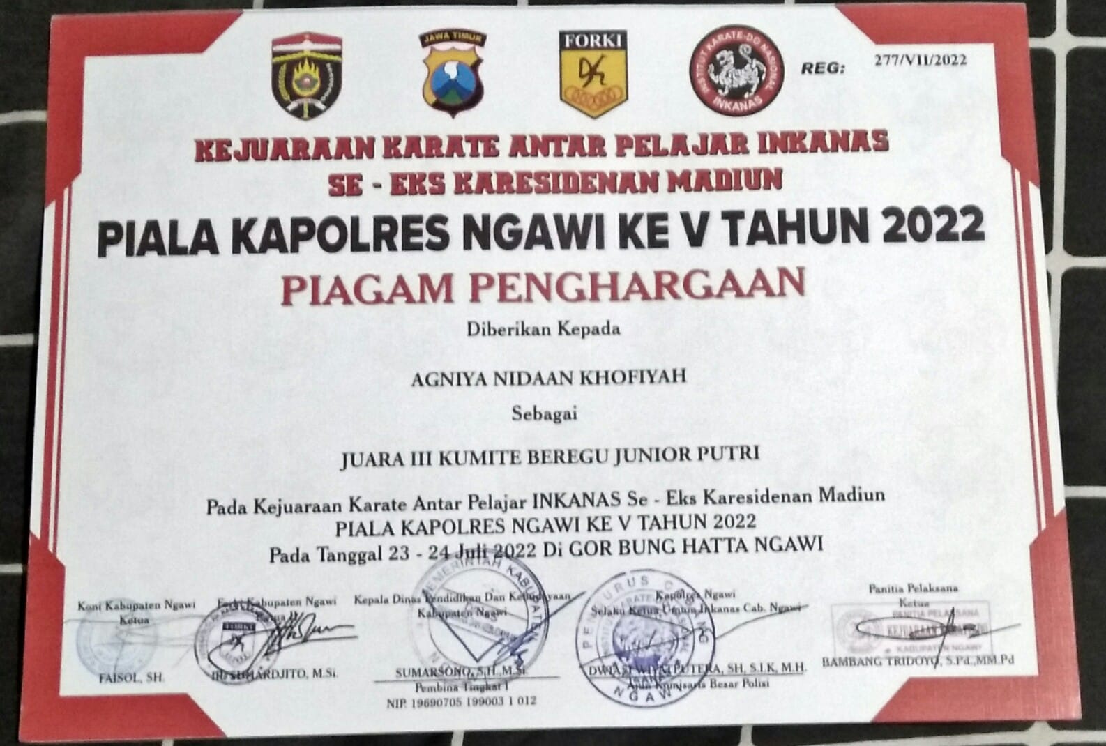 Piala Kapolres Ngawi - Kejuaraan Karate Antar Pelajar Inkanas 