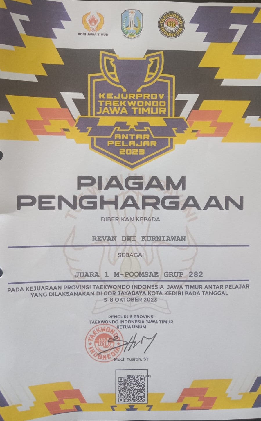 KEJURPROV TAEKWONDO JAWA TIMUR ANTAR PELAJAR 2023 UNTUK  M-POOMSAE GROUP 282