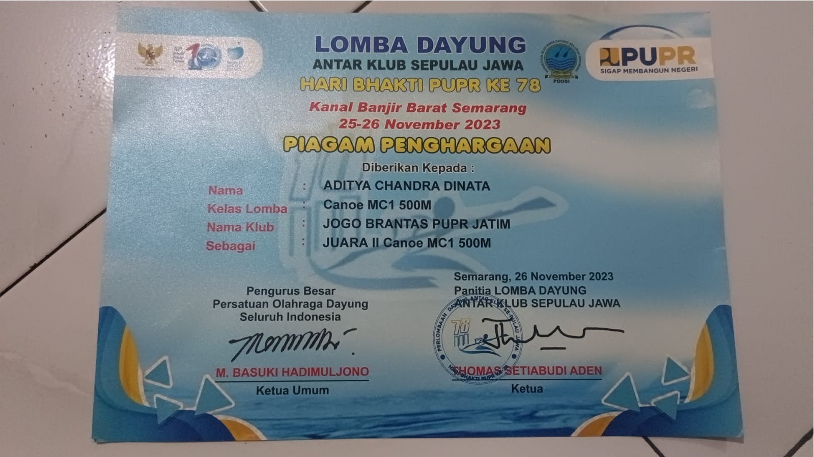 Lomba Dayung antar Club sepulau Jawa Hari Bhaktu  PUPR 78