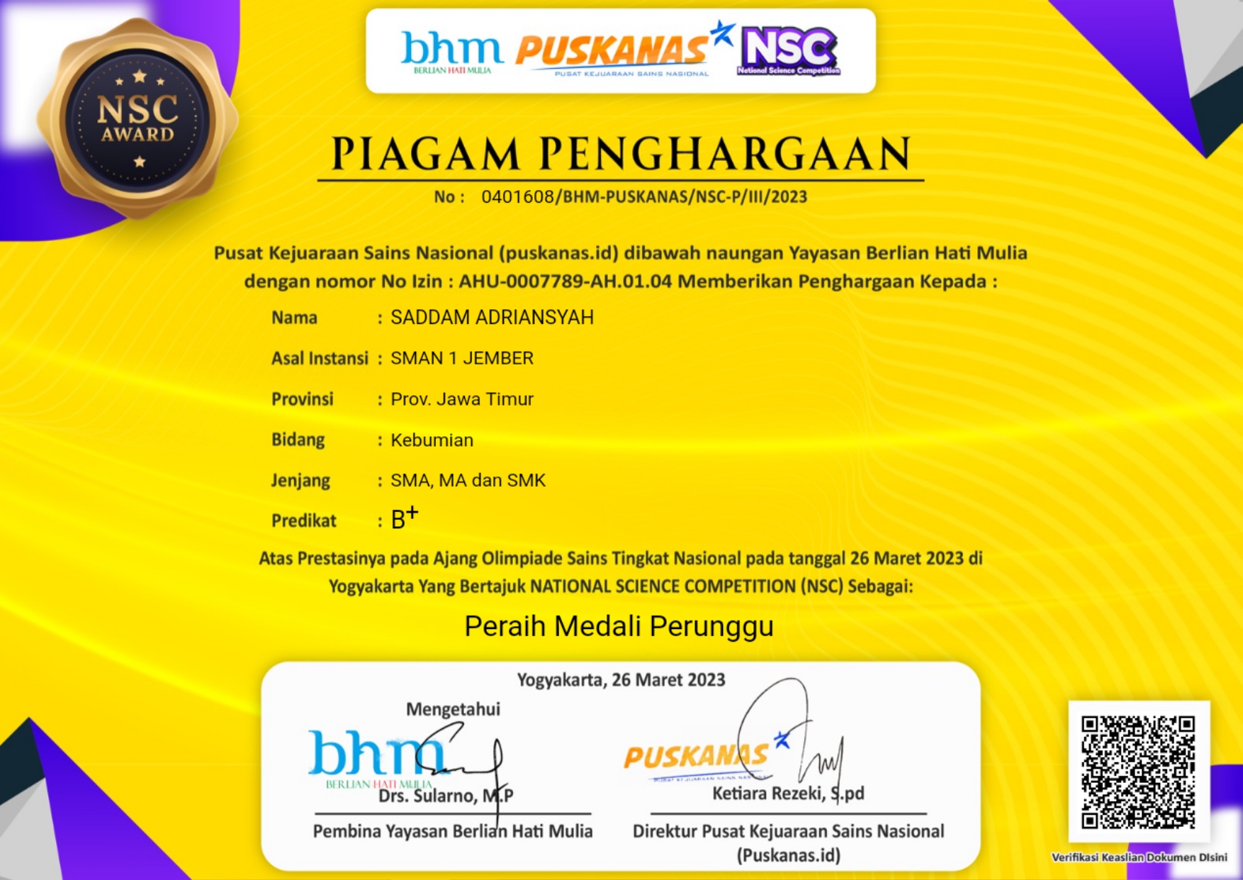 National Science Competition (NSC) Bidang Kebumian