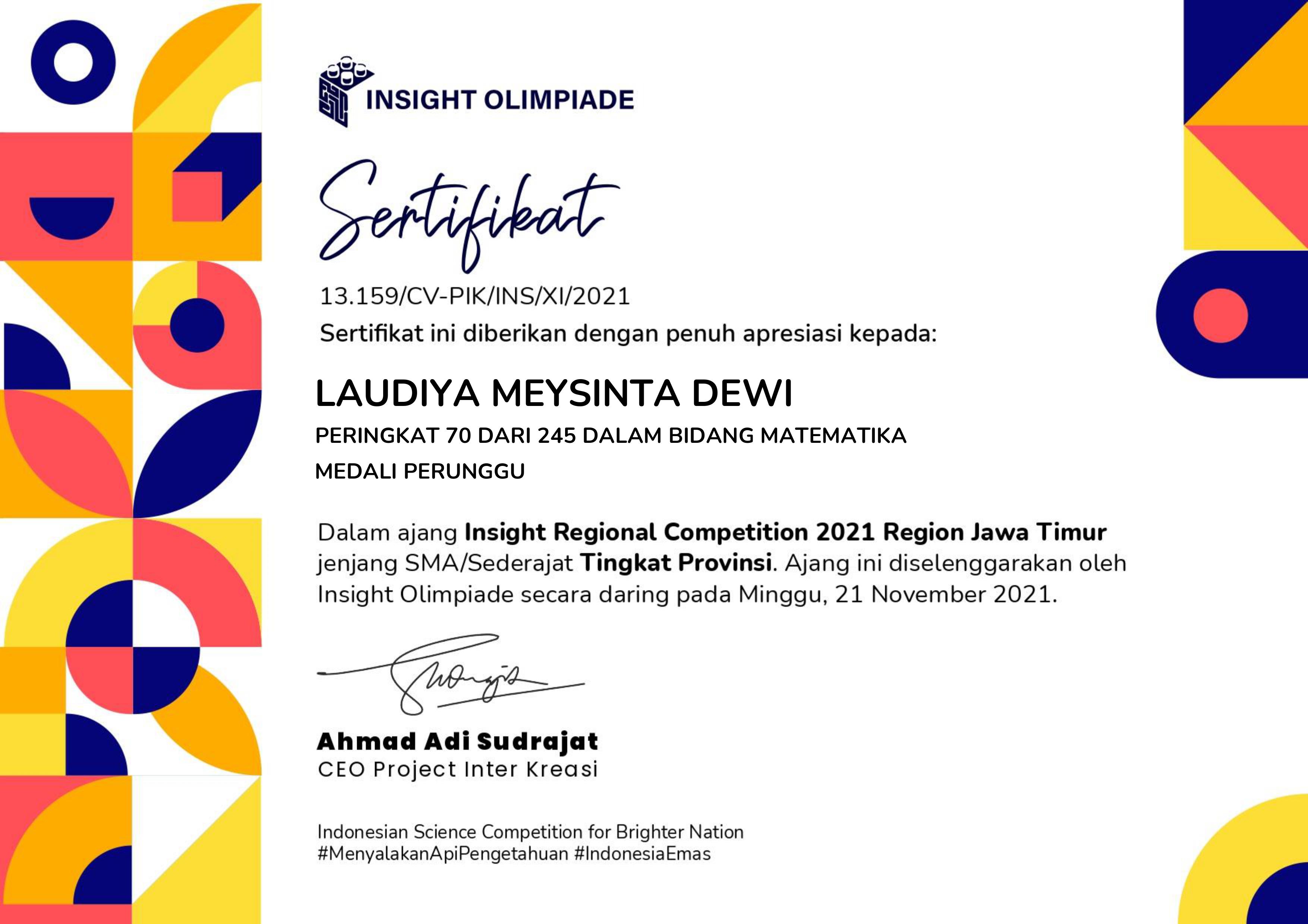 MEDALI PERUNGGU INSIGHT REGIONAL COMPETITION 2021 BIDANG MATEMATIKA