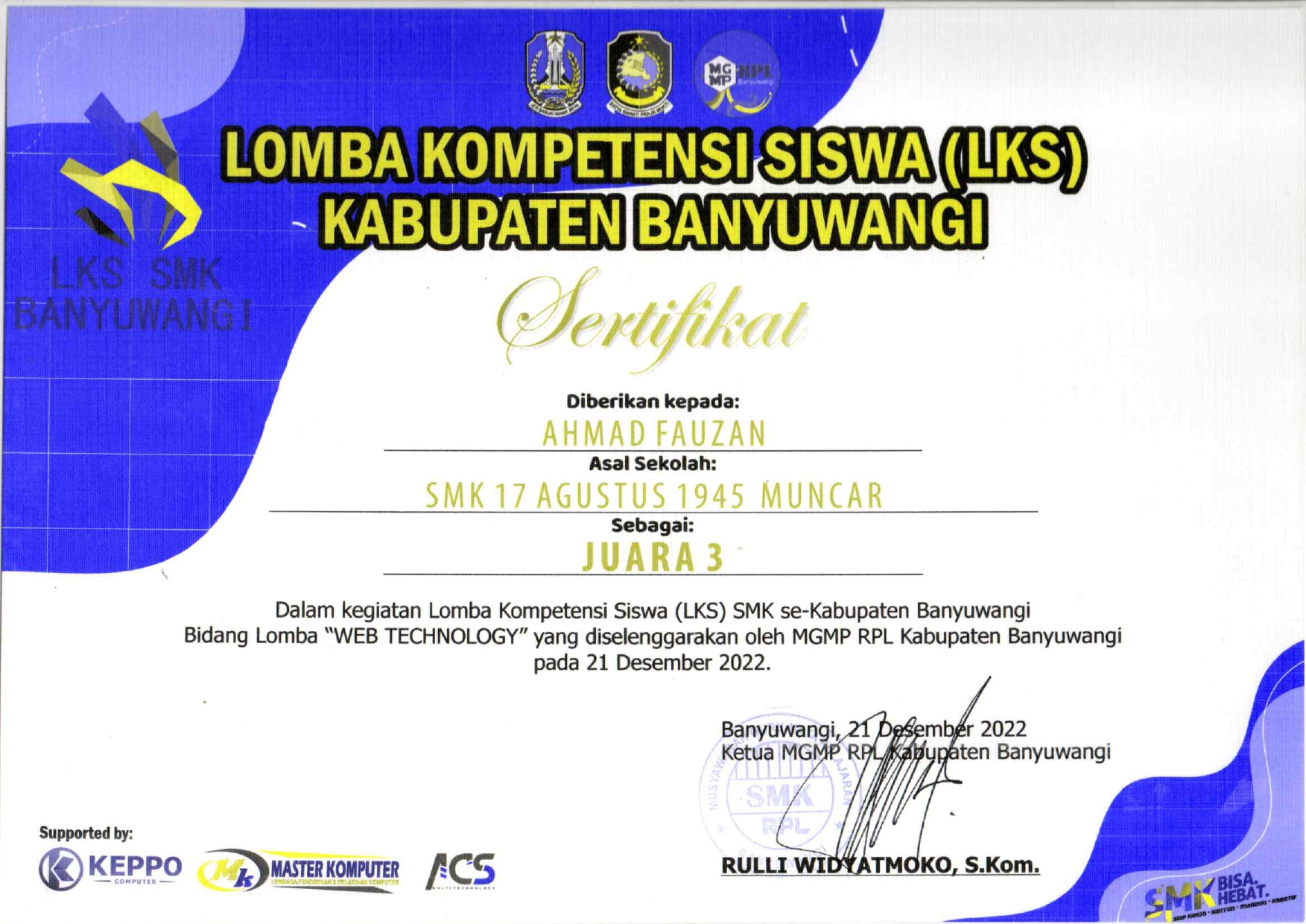 Lomba Kompetensi Siswa SMK Se-Kabupaten Banyuwangi bidang Lomba \