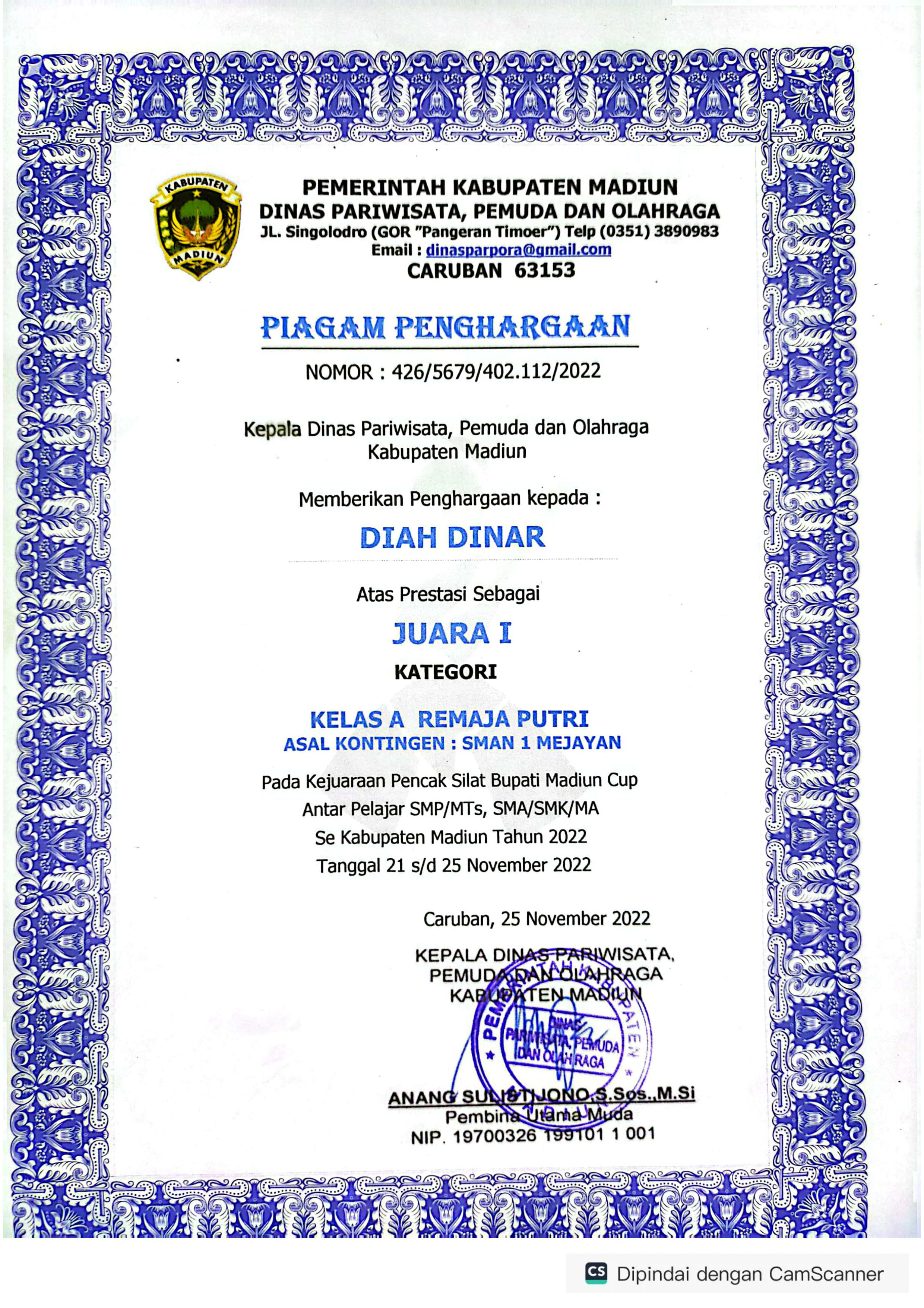 KEJUARAAN PENCAK SILAT BUPATI MADIUN CUP 2023 - KELAS A  REMAJA PUTRI