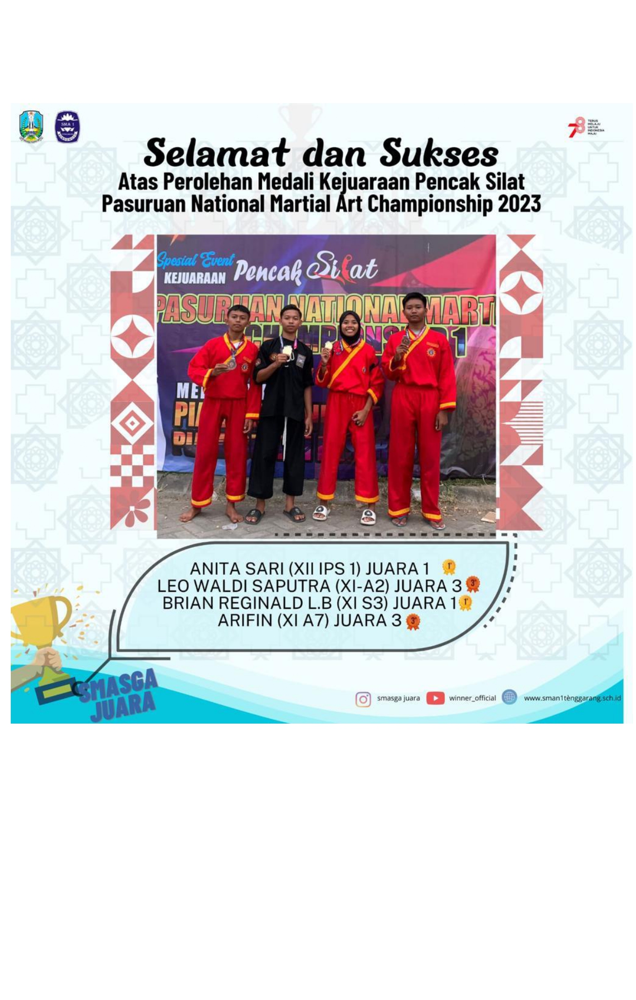 JUARA 1 PENCAK SILAT PASURUAN NATIONAL MARTIAL ART CHAMPIONSHIP 2023