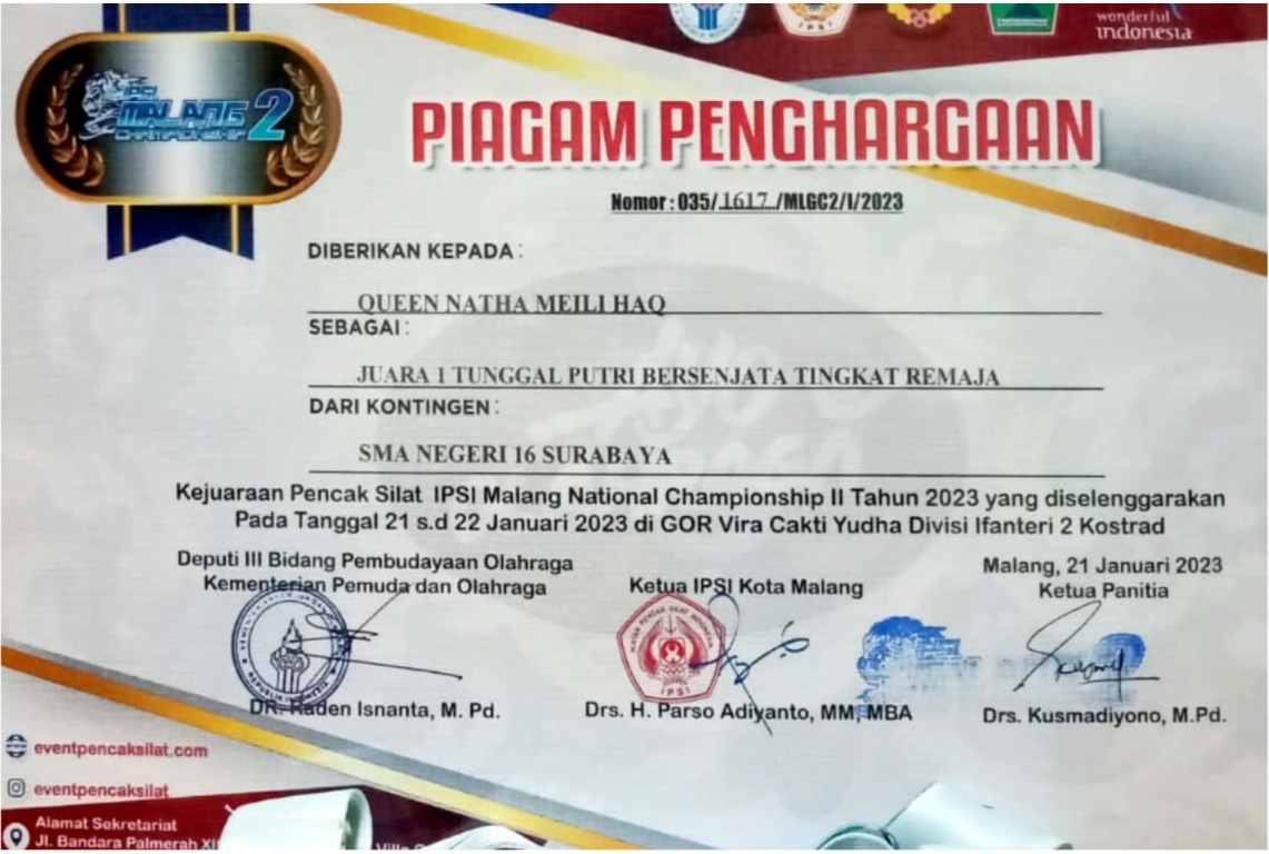 KEJUARAAN PENCAK SILAT TUNGGAL PUTRI BERSENJATA TINGKAT REMAJA - IPSI MALANG NATIONAL CHAMIPIONSHIP II