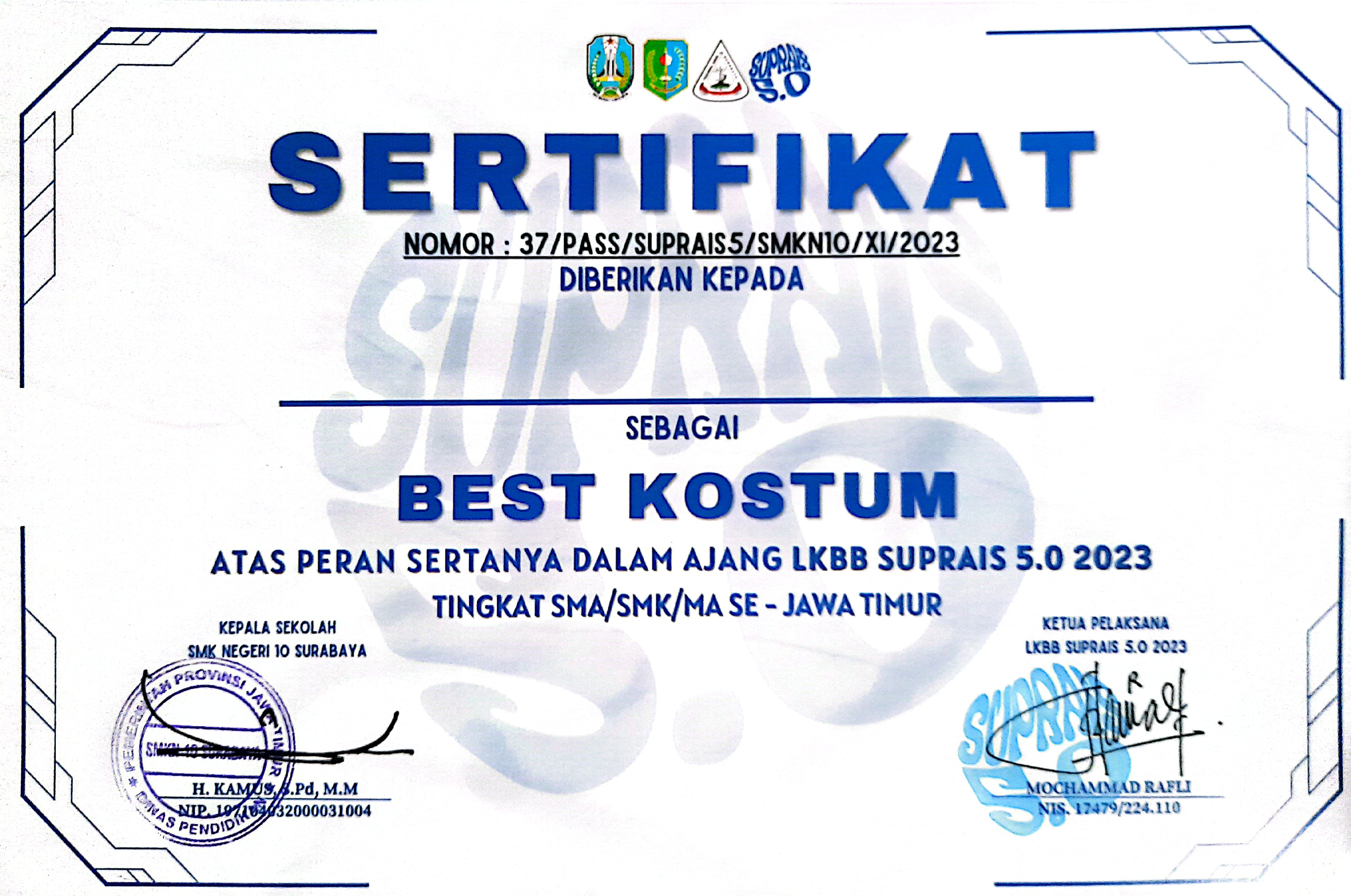 Juara 1 Best Kostum- LKBB Suprais 5.0 Se-Jawa Timur