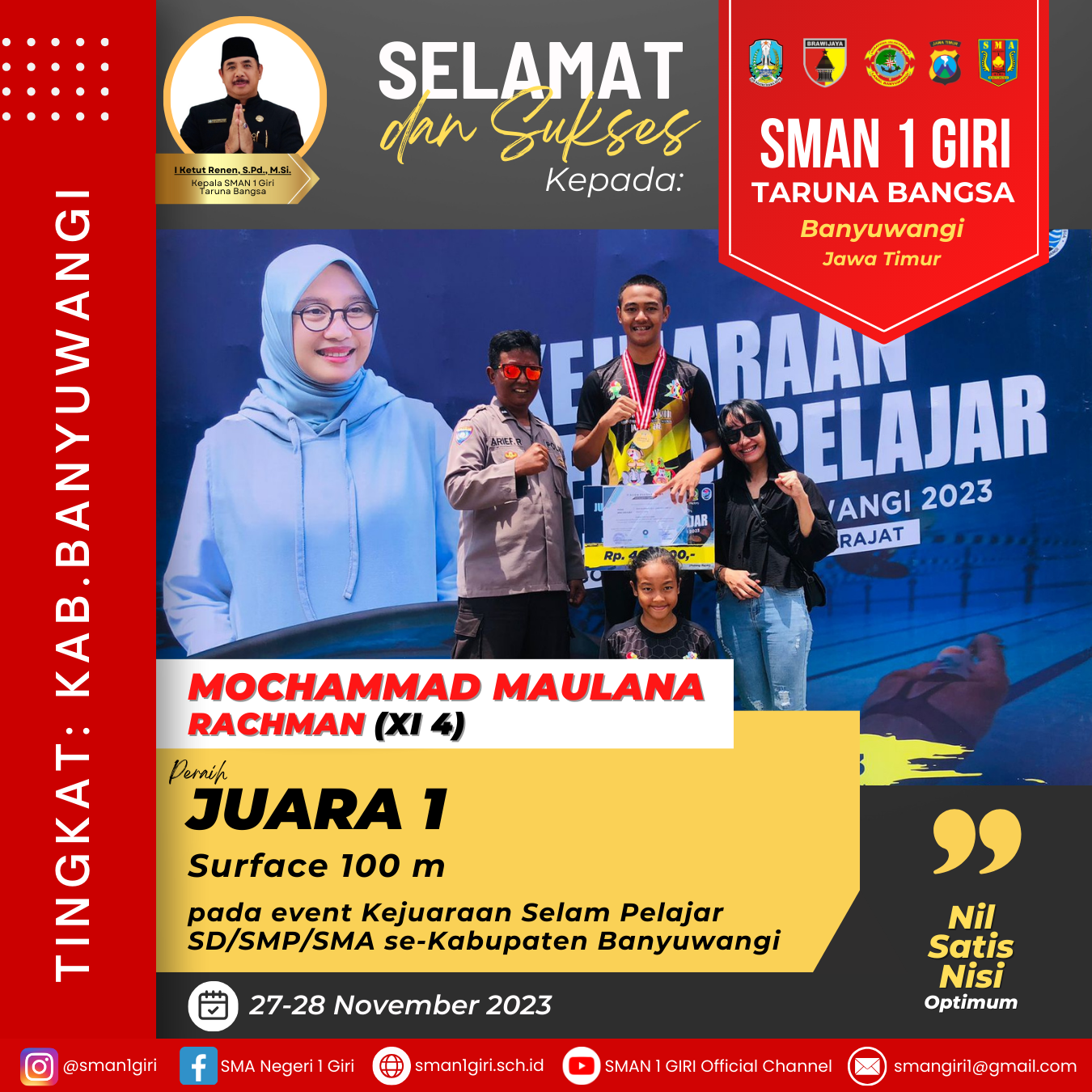 Surface 100 m Kejuaraan Selam Pelajar SD/SMP/SMA se Kabupaten Banyuwangi