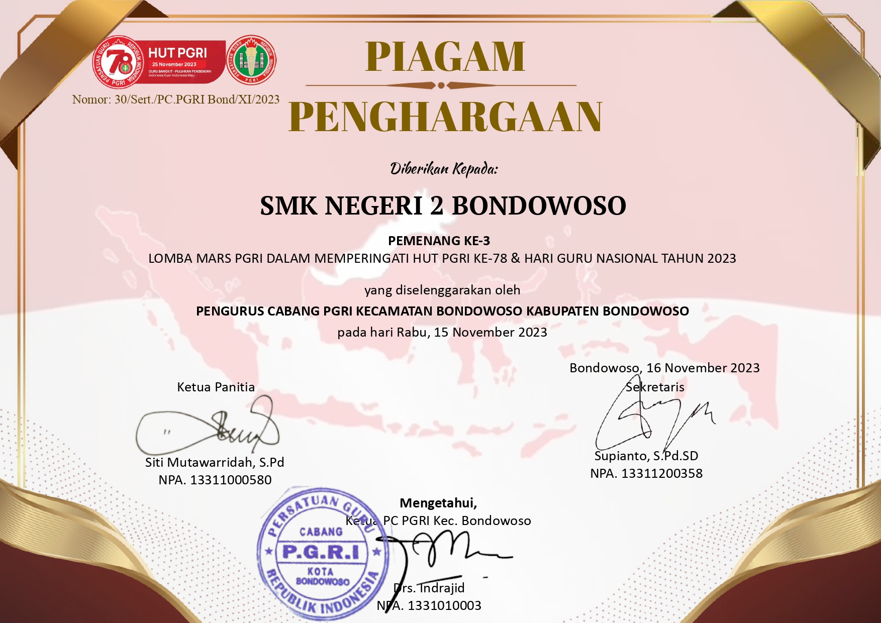 LOMBA MARS PGRI DALAM MEMPERINGATI HUT PGRI-78  DAN HARI GURU NASIONAL 2023