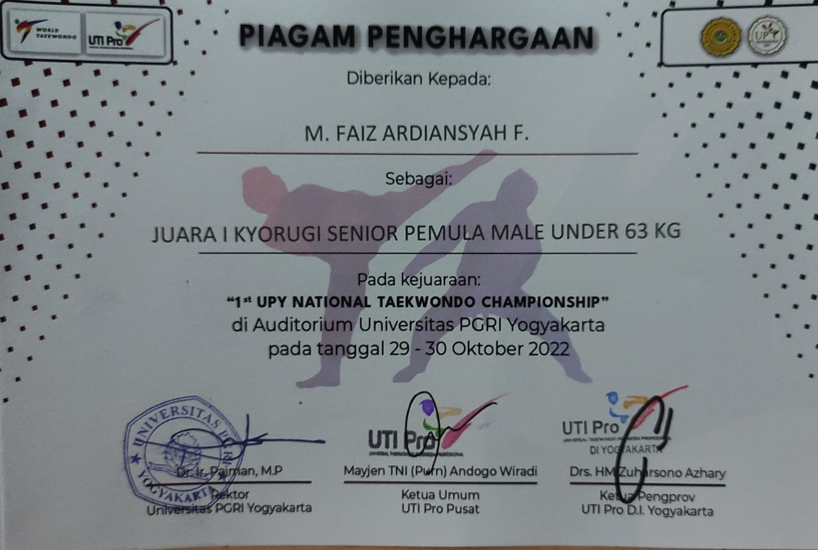 JUARA 1, 1st UPY NATIONAL TAEKWONDO CAMPIONSHIP UPY YOGYAKARTA