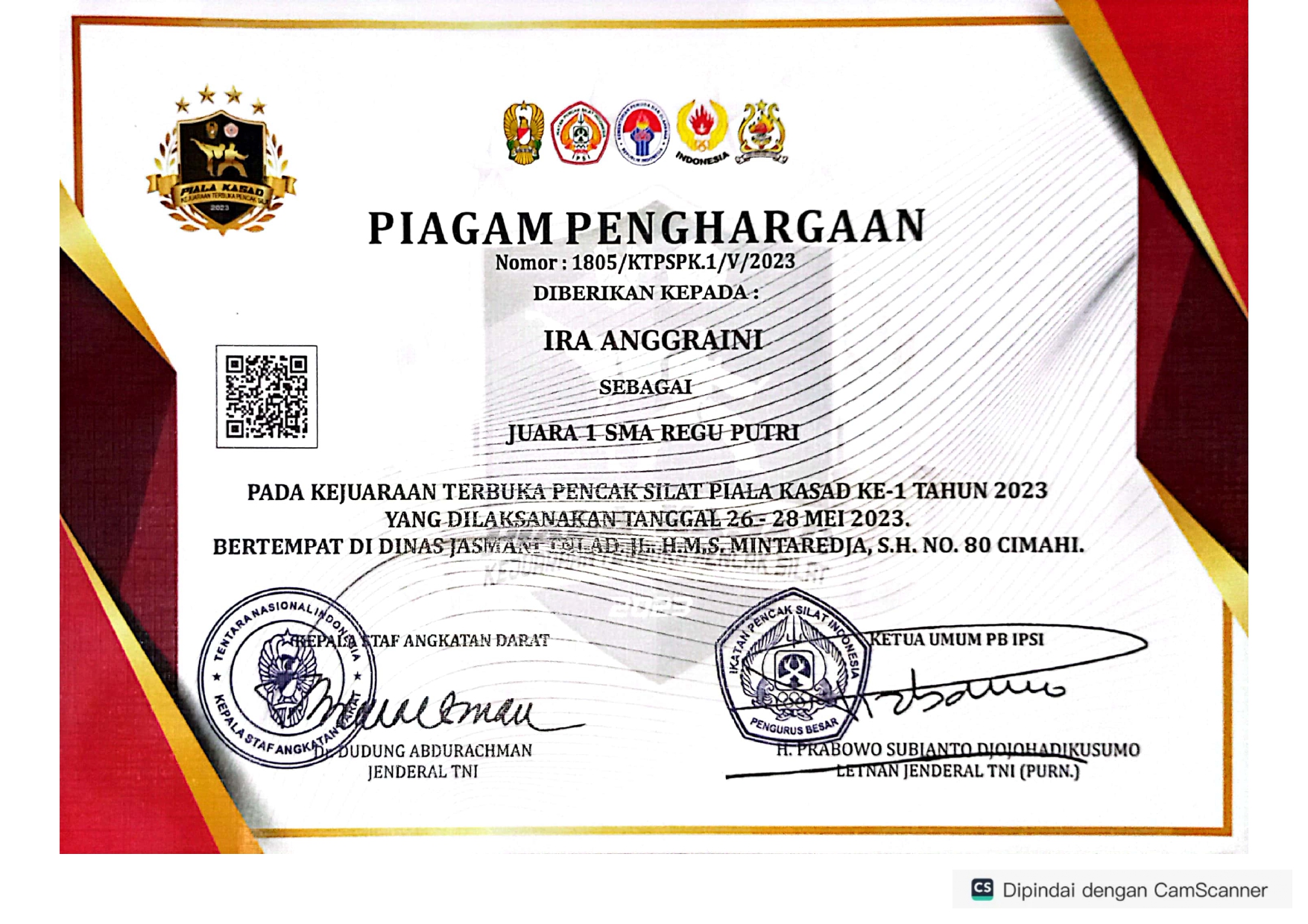 PENCAK SILAT PIALA KASAD KE-1