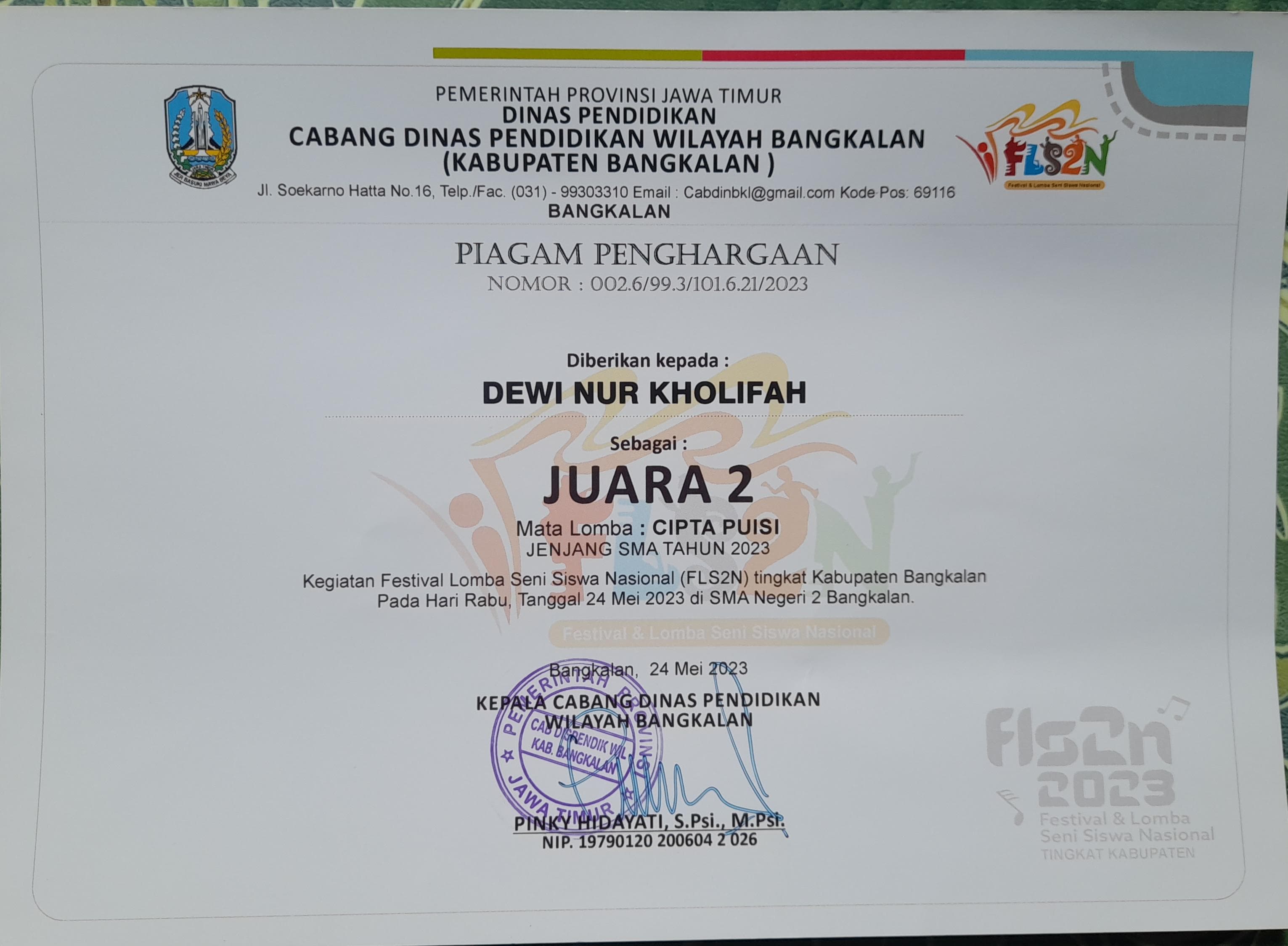 FESTIVAL LOMBA SENI SISWA NASIONAL (FLSN)  TK.KABUPATEN/KOTA BANGKALAN 