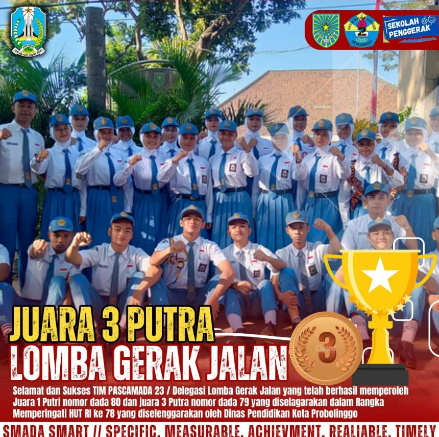 KATEGORI PUTRA - LOMBA GERAK JALAN MEMPERINGATI HUT RI KE-78 Diselenggarakan oleh Dinas Pendidikan Kota Probolinggo