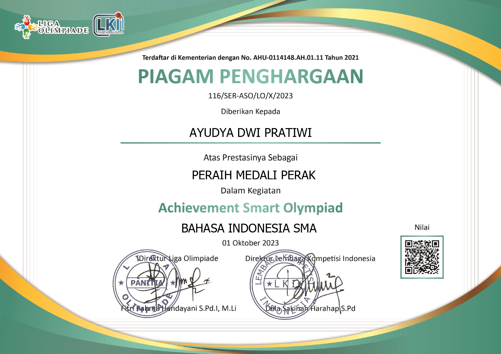 ACHIEVEMENT SMART OLIMPIADE (ASO) Bidang Bahasa Indonesia Tahun 2023