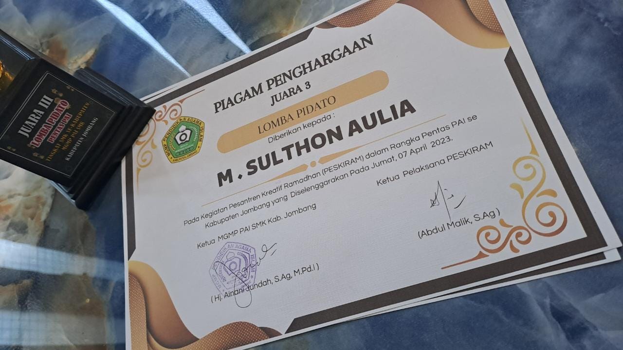 JUARA 3 LOMBA PIDATO KEGIATAN PESANTREN KREATIF RAMADHAN (PESKIRAM) PENTAS PAI KAB JOMBANG