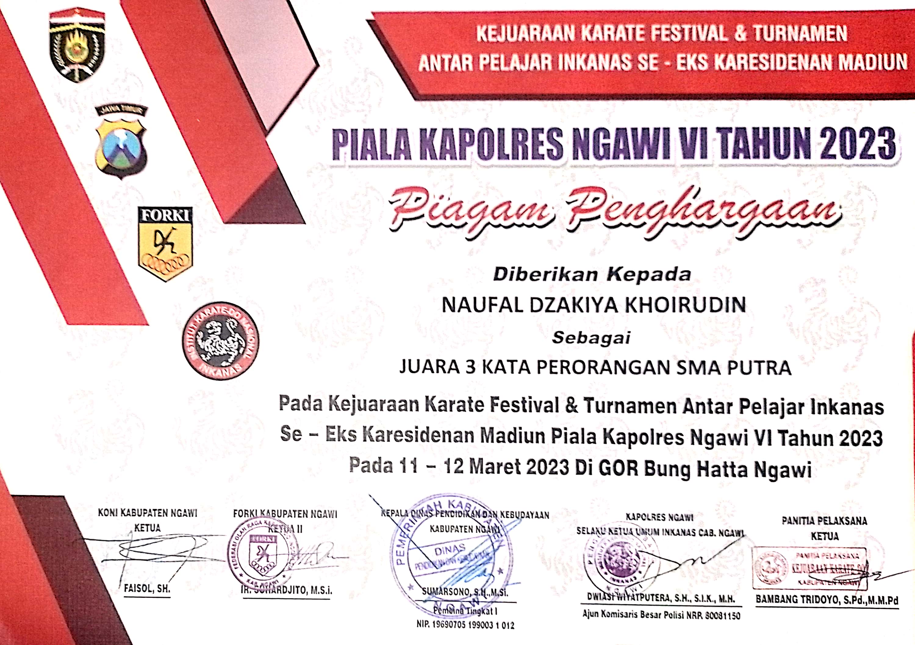 Kejuaraan Karate Festival & Turnamen Antar Pelajar Inkanas Se - Eks Karesidenan Madiun, Piala Kapolres Ngawi VI