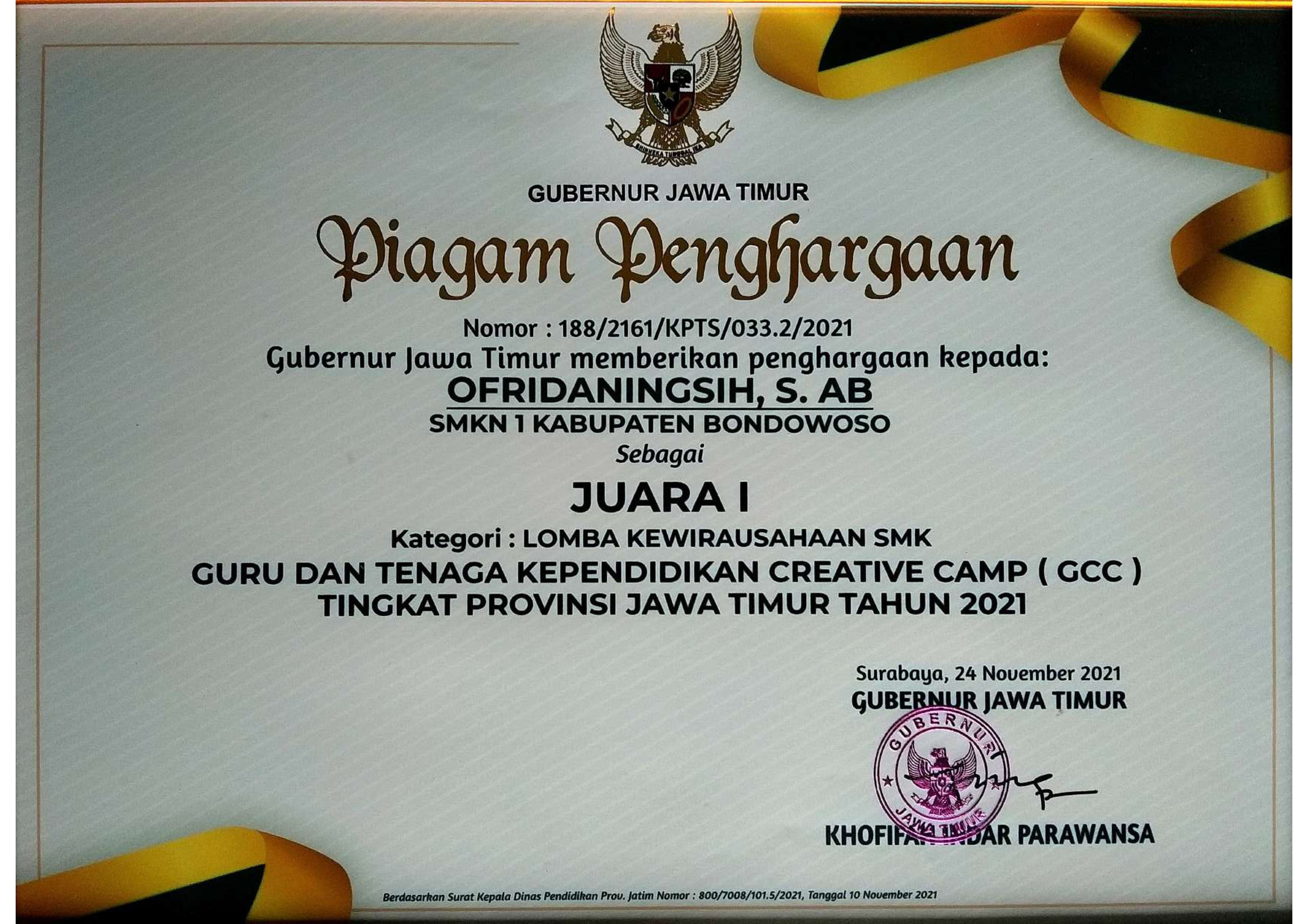 GCC Tahun 2021 Kategori Lomba Kewirausahaan SMK