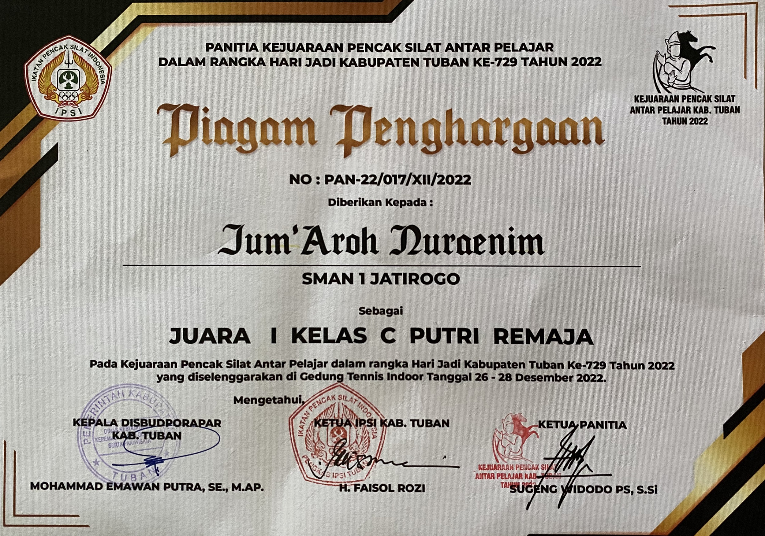 Kejuaran Pencak Silat Antar Pelajar Dalam Rangka Hari Jadi Kab. Tuban Ke-729 Tahun 2022