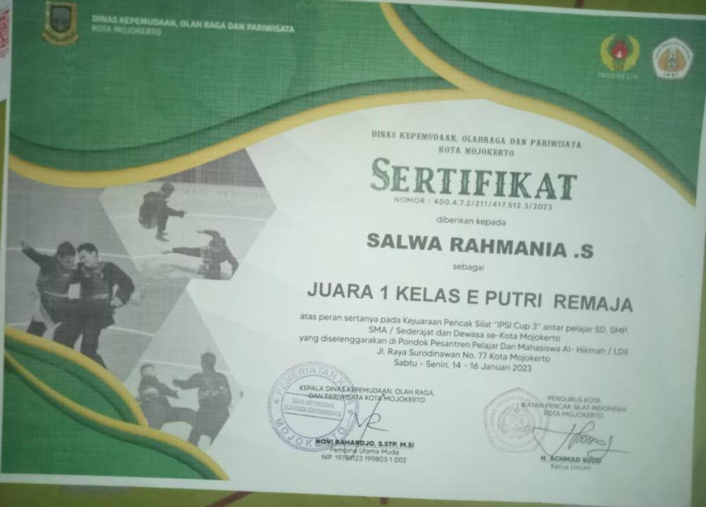 KEJUARAAN PENCAK SILAT IPSI CUP ANTAR PELAJAR SD, SMP, SMA/SEDERAJAT DAN DEWASA SE-KOTA MOJOKERTO KATEGORI KELAS E PUTRI REMAJA