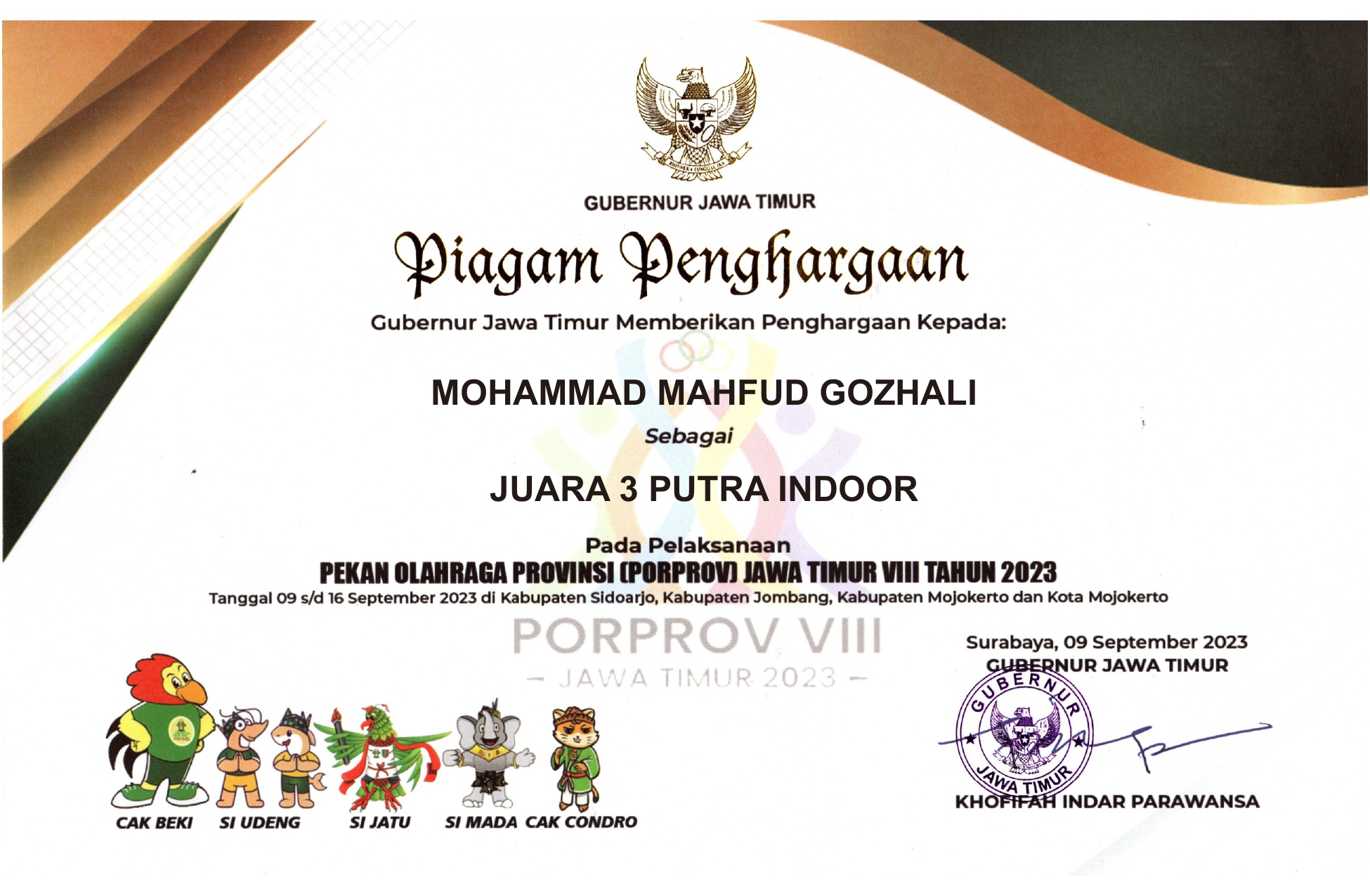 JUARA 3 PUTRA INDOOR PORPROV JAWA TIMUR VIII TAHUN 2023