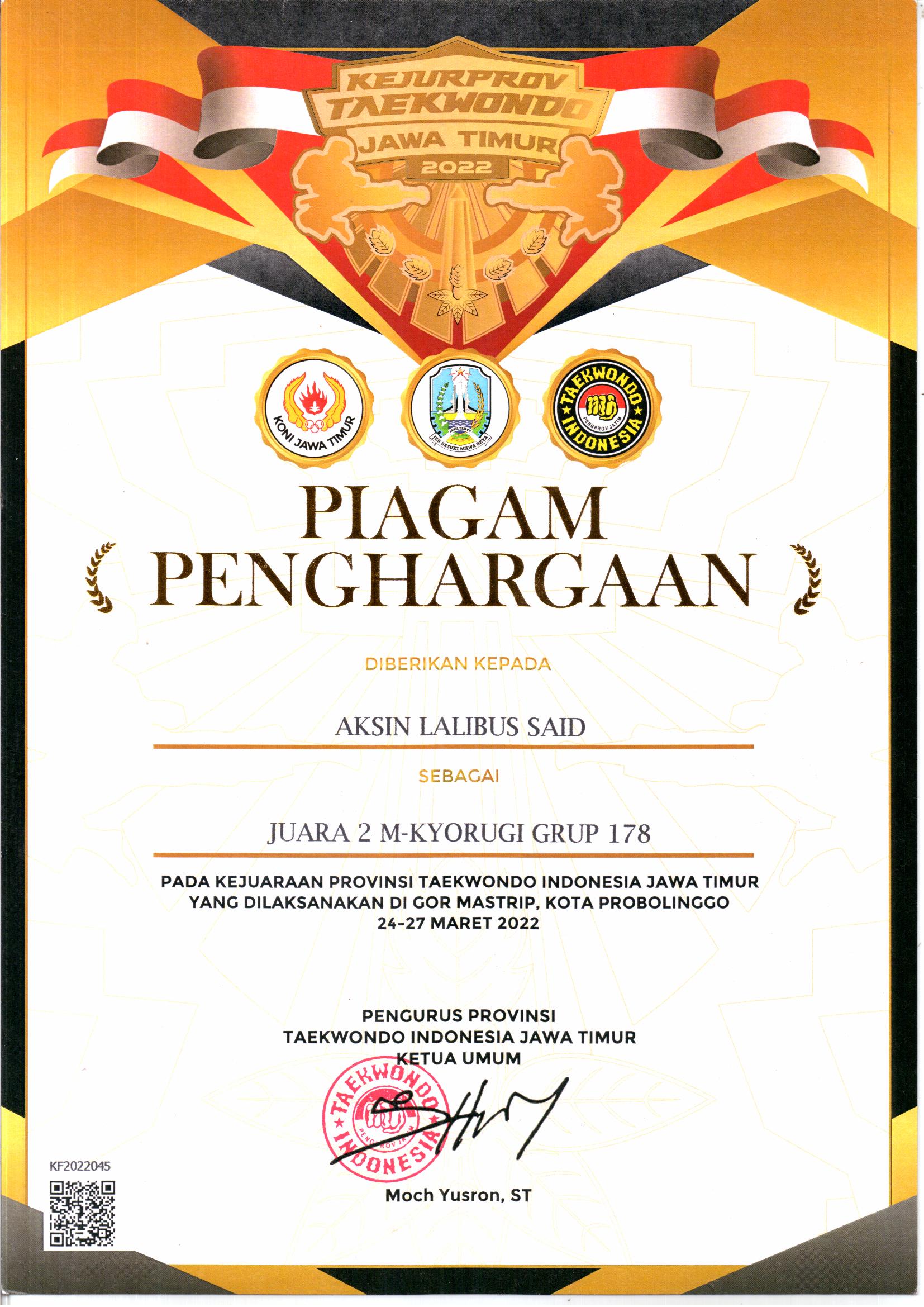 KEJUARAAN PROVINSI TAEKWONDO INDONESIA JAWA TIMUR (M-KYORUGI GRUP 178)