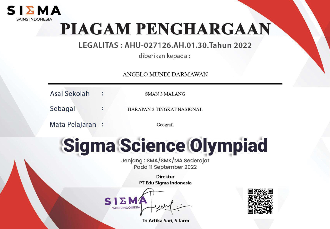 JUARA HARAPAN 2 BIDANG GEOGRAFI Sigma Science Olympiad