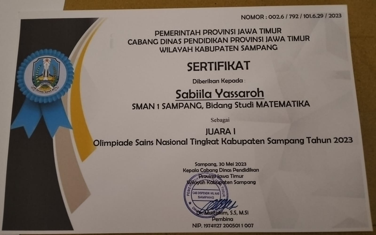 Olimpiade Sains Nasional Tingkat Kabupaten Sampang 2023 Bidang Studi Matematika