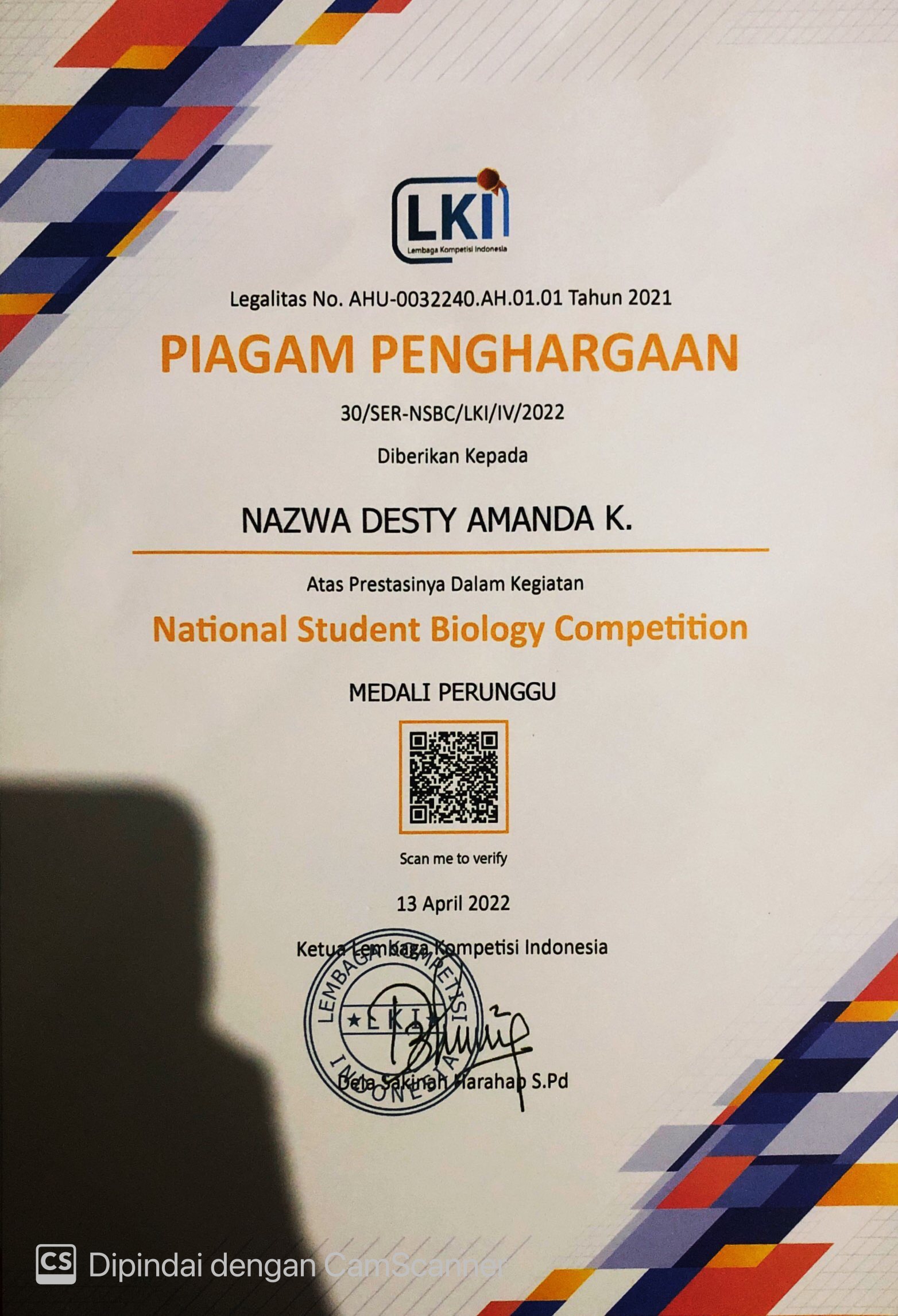 MEDALI PERUNGGU NATIONAL STUDENT BIOLOGY COMPETITION