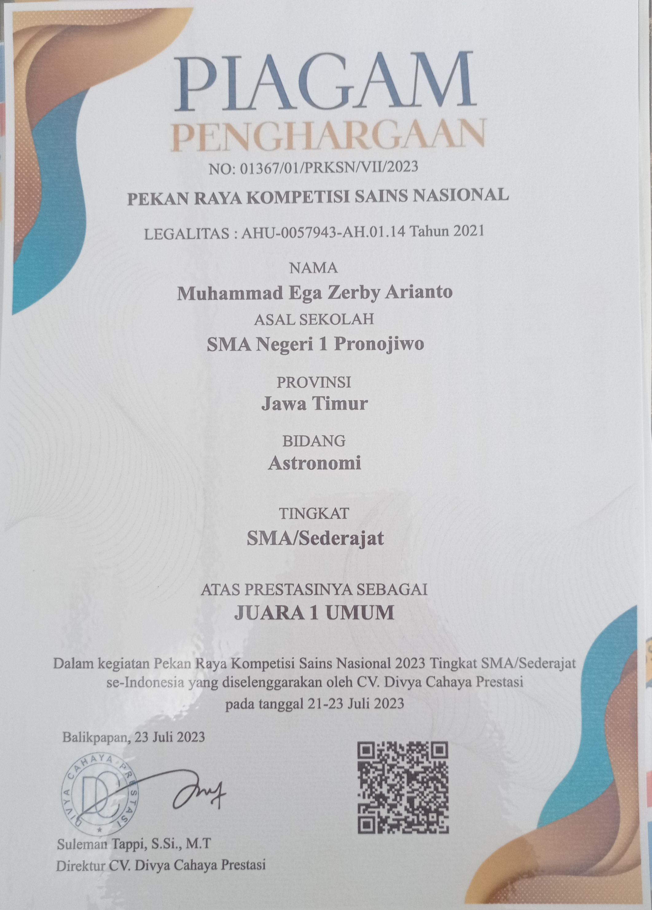 PRESTASI AKADEMIK TINGKAT NASIONAL SISWA