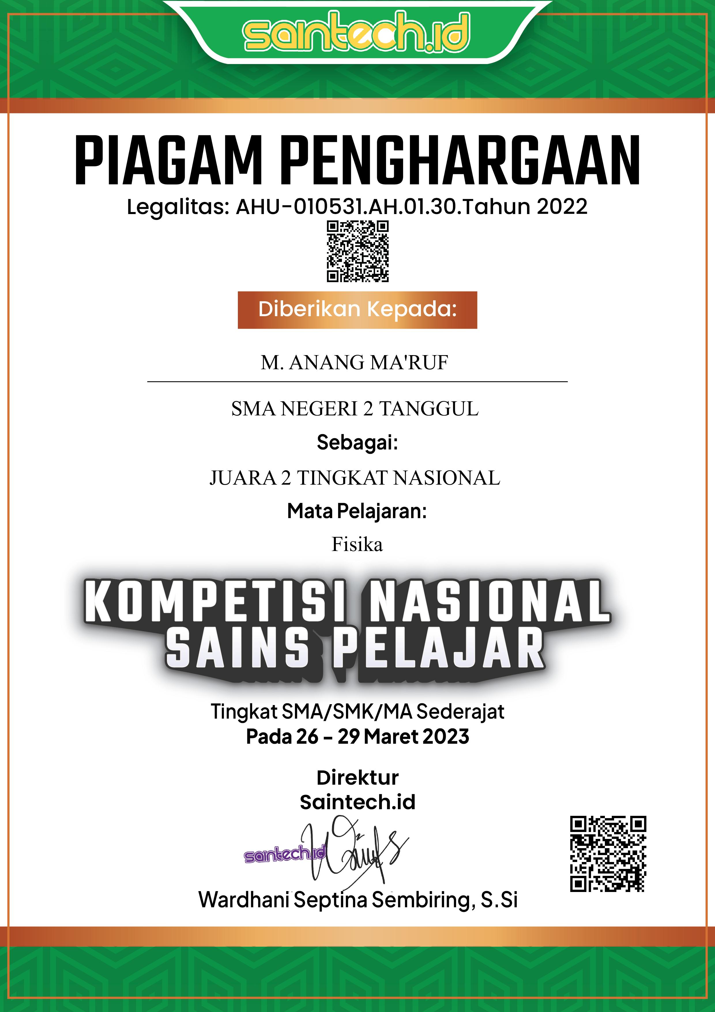 Kompetisi Nasional Sains Pelajar (KNSP) Bidang FISIKA 