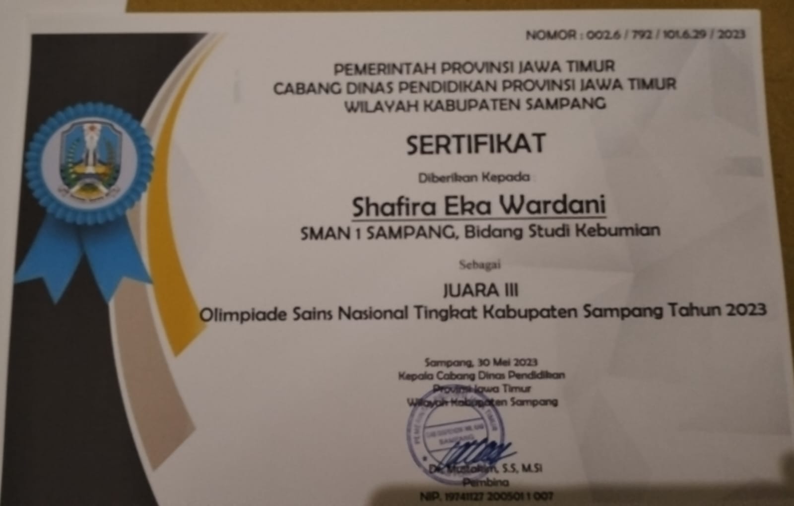 Olimpiade Sains Nasional Tingkat Kabupaten Sampang 2023 Bidang Studi Kebumian