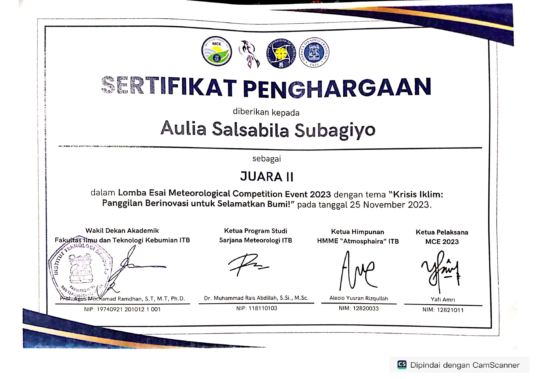 Lomba Esai Meteorological Competition Event 2023 dengan tema â€œKrisis Iklim: Panggilan Berinovasi untuk Selamatkan Bumi!â€