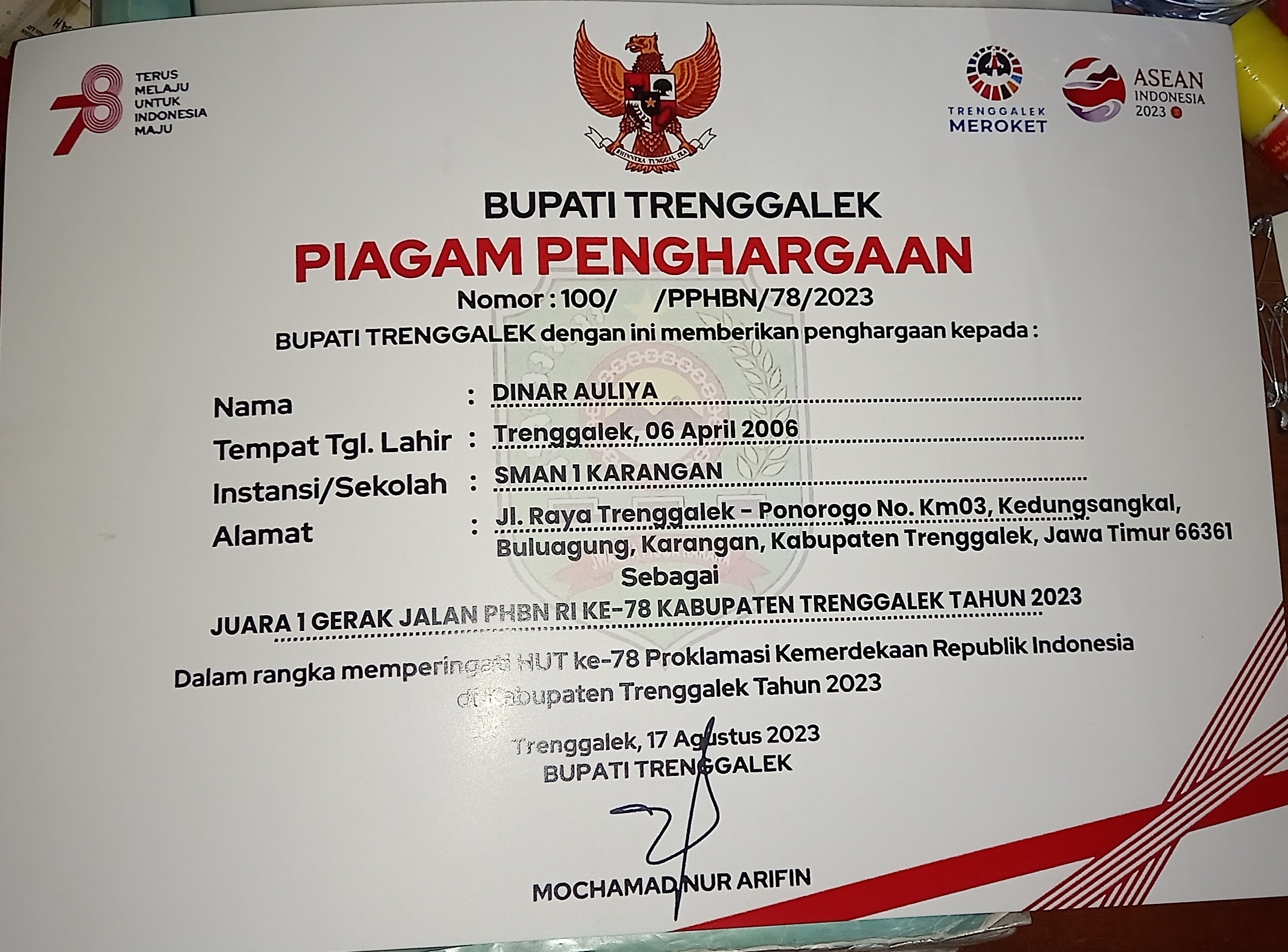 Gerak Jalan PHBN RI ke 78 Kabupaten Trenggalek