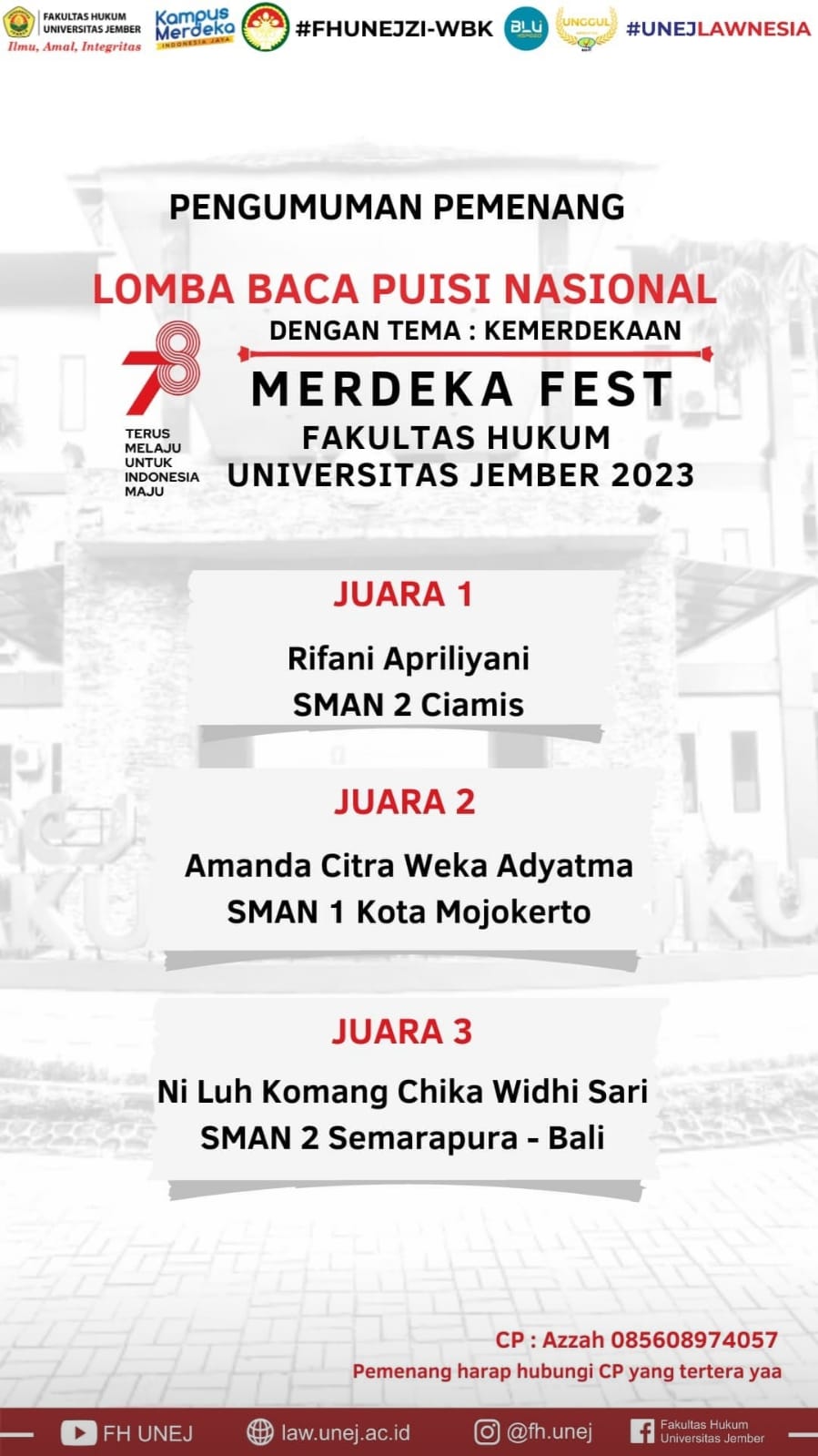 Lomba Cover Lagu Kebangsaan Fakultas Hukum dalam kegiatan FH UNEJ Merdeka Fest