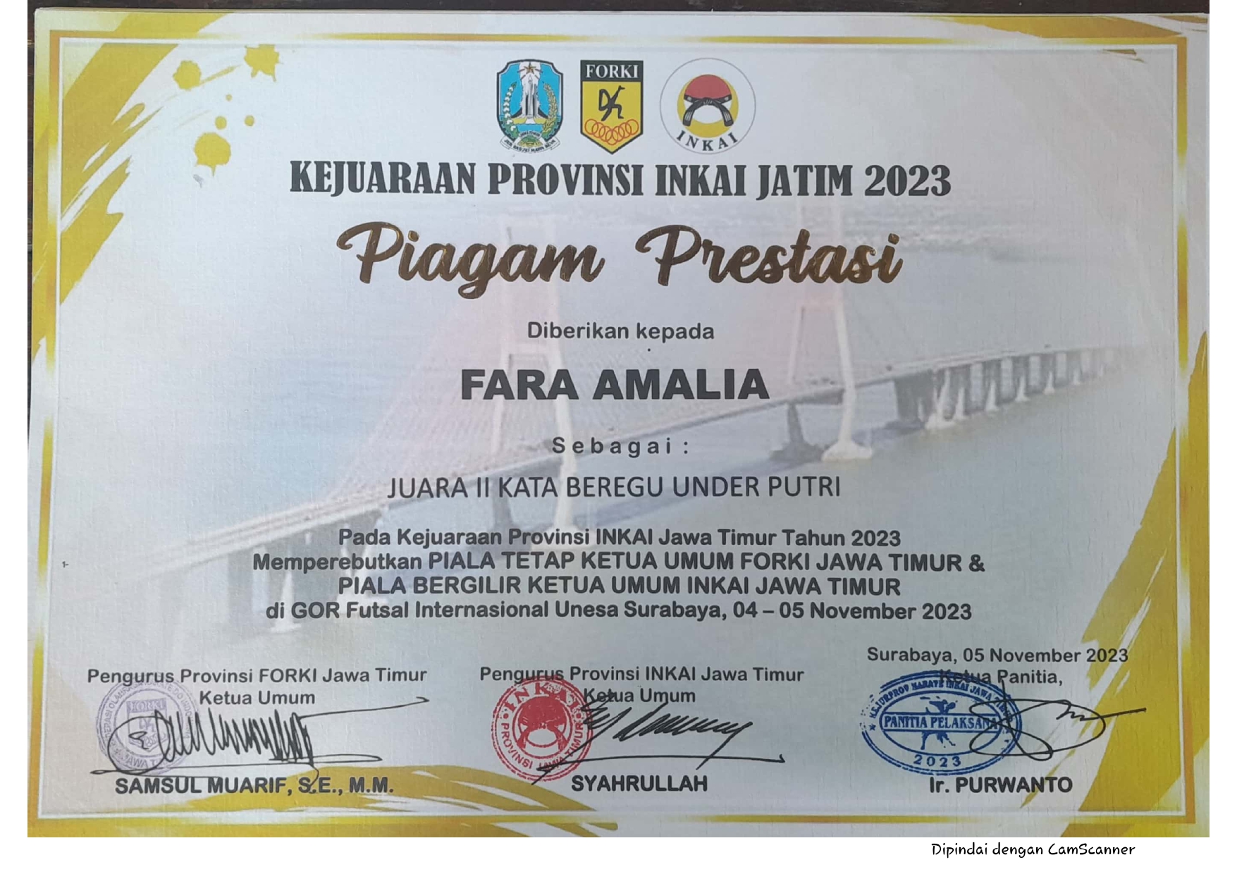 Juara II Kata Beregu Under Putri pada Kejuaraan Provinsi INKAI Jawa Timur tahun 2023