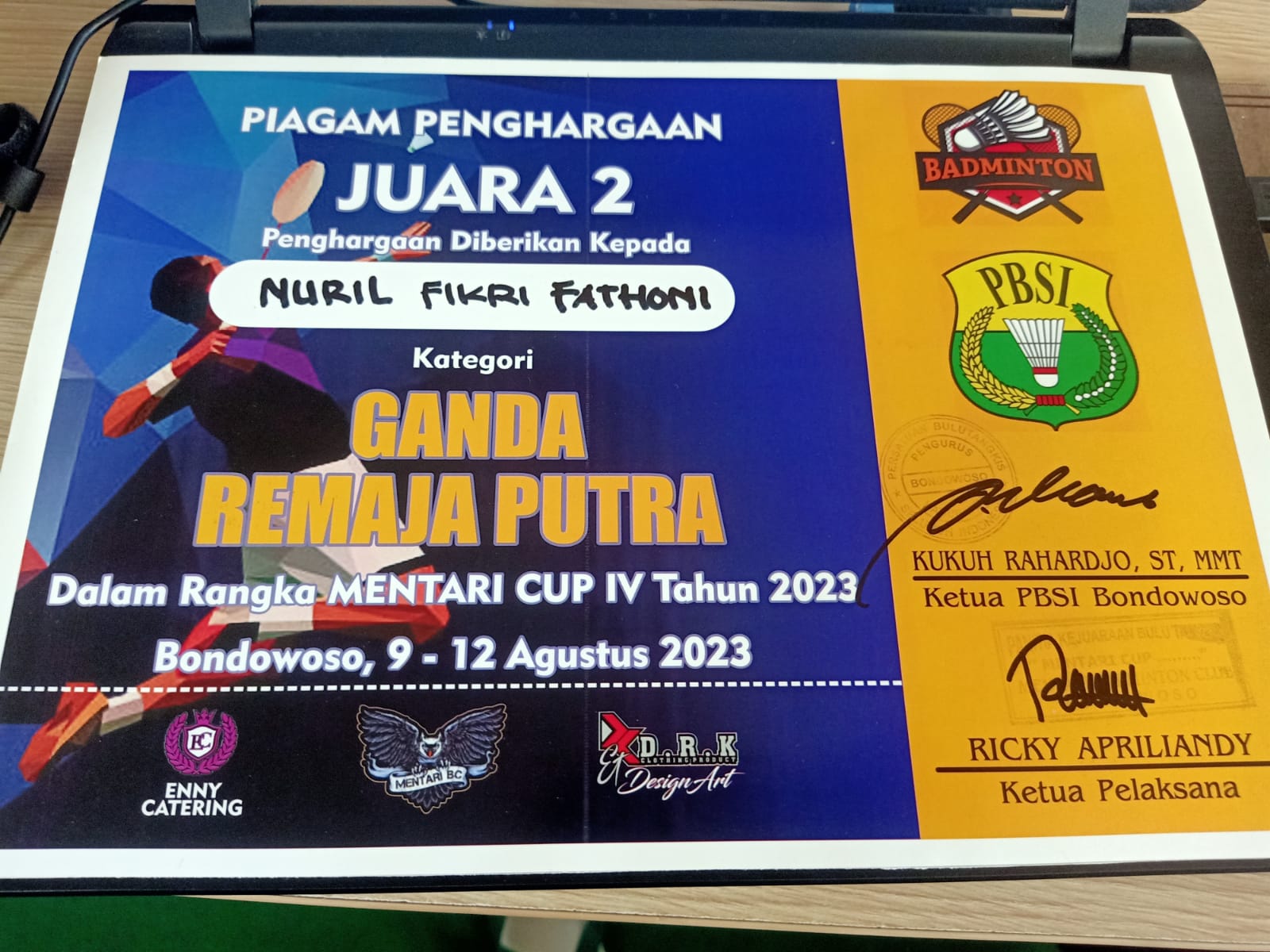 MENTARI CUP IV TAHUN 2023 BADMINTON GANDA REMAJA PUTRA