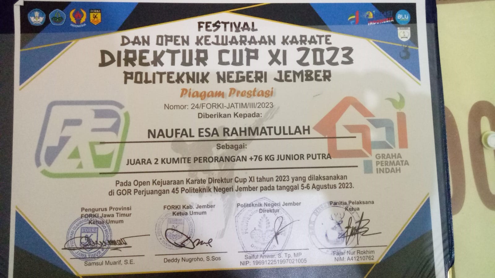 Kejuaraan Karate Direktur Cup XI Kumite +76kg Junior Putra