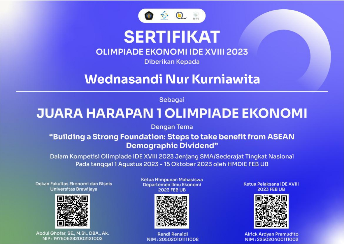 Olimpiade Ekonomi IDE XVIII/2023 tema â€œBuilding a Strong Foundation: Steps to take benefit from ASEAN Demographic Dividendâ€