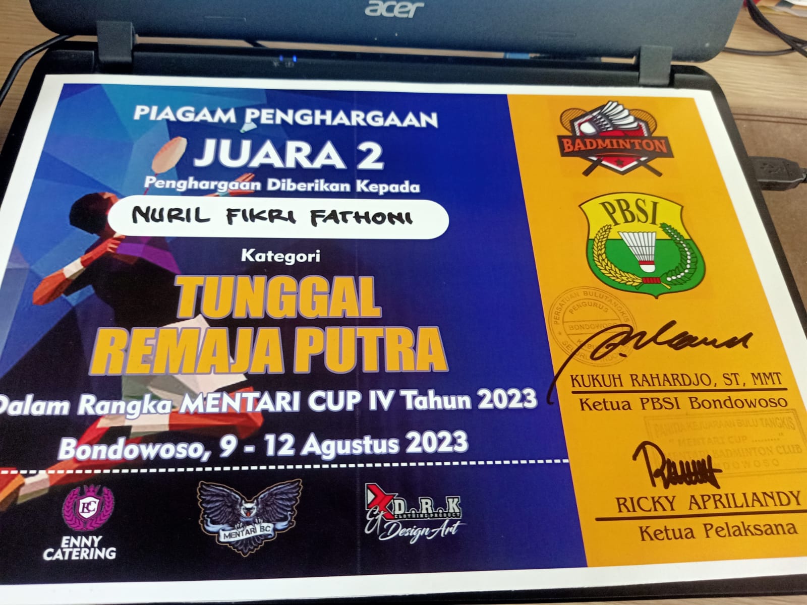 MENTARI CUP IV TAHUN 2023 BADMINTON TUGGAL REMAJA PUTRA