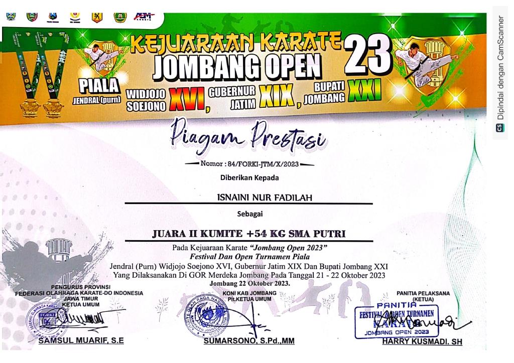 Kejuaraan Karate Jombang Open 2023 Festival dan Open Turnamen Piala - Kumite - 54 Kg SMA Putri