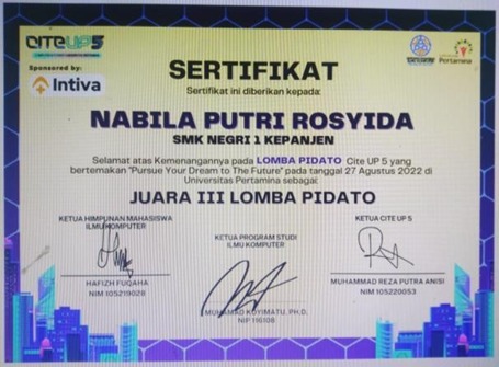 Juara 3 Lomba Pidato Nasional Tahun 2022