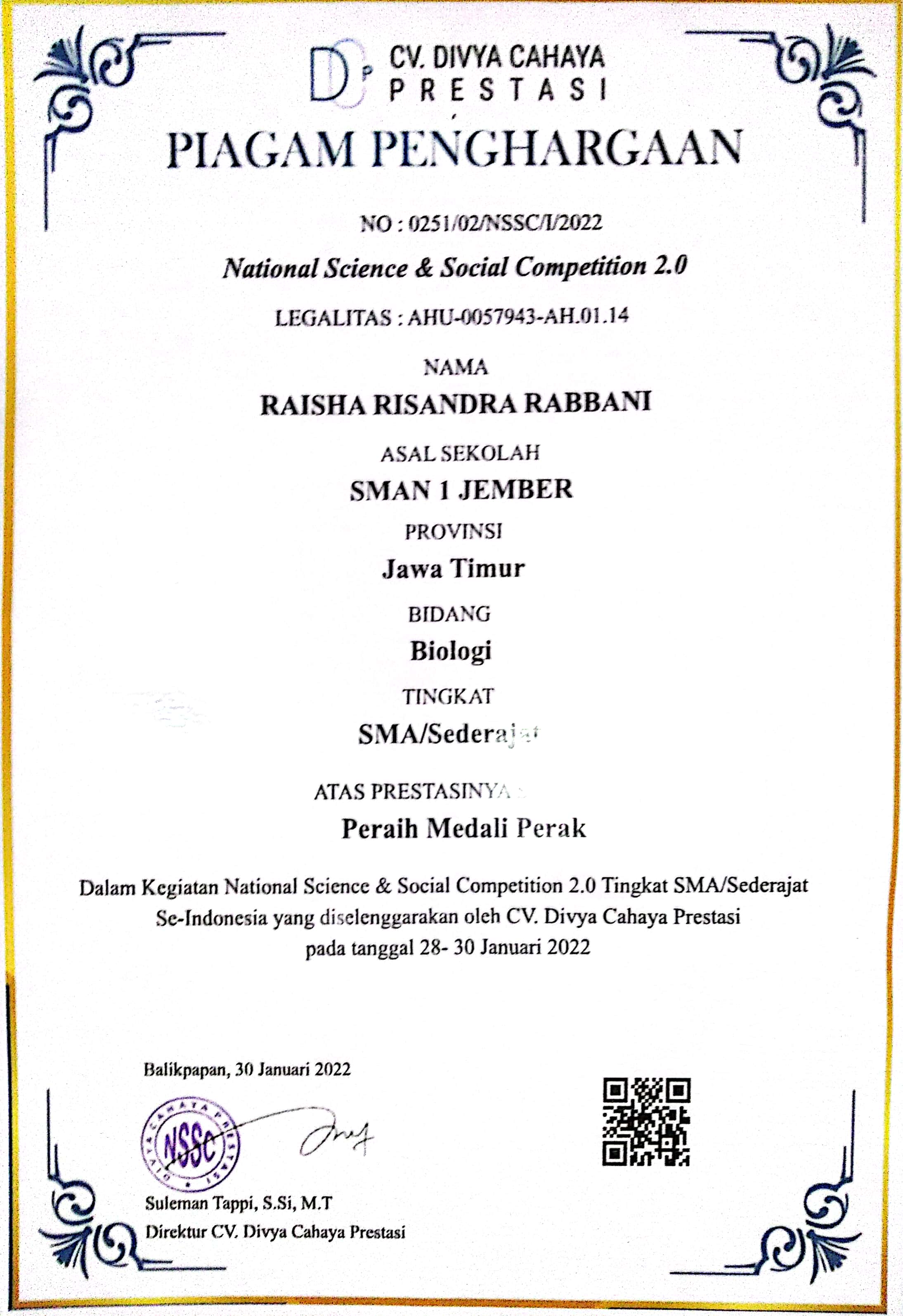 National Science & Social Competition 2.0 Tingkat SMA/Sederajat Bidang  Biologi