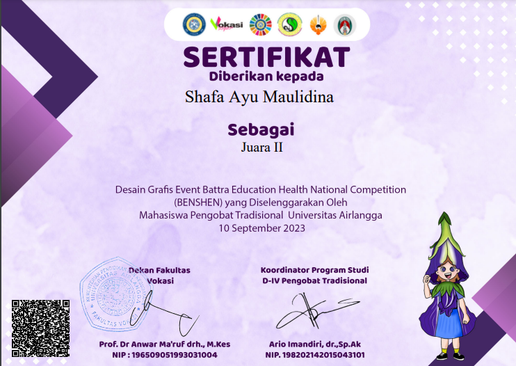 Juara 2 Lomba Desain Poster Tingkat Nasional Battra Education Health National Competition (BENSHEN) d Universitas Airlangga Surabaya