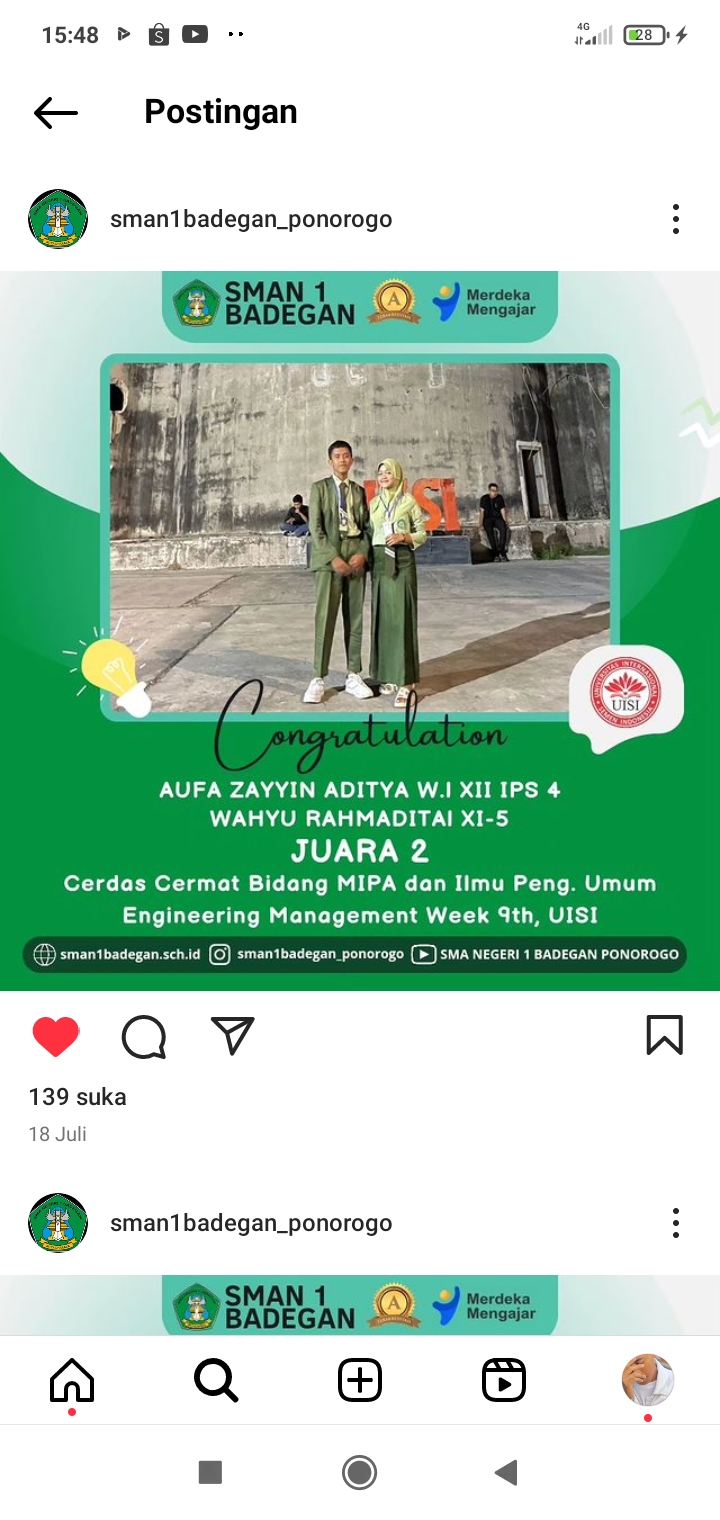 Juara 2 Cerdas Cermat bidang MIPA dan Ilmu Pengetahuan Umum Engineering Management Week 9th UISI