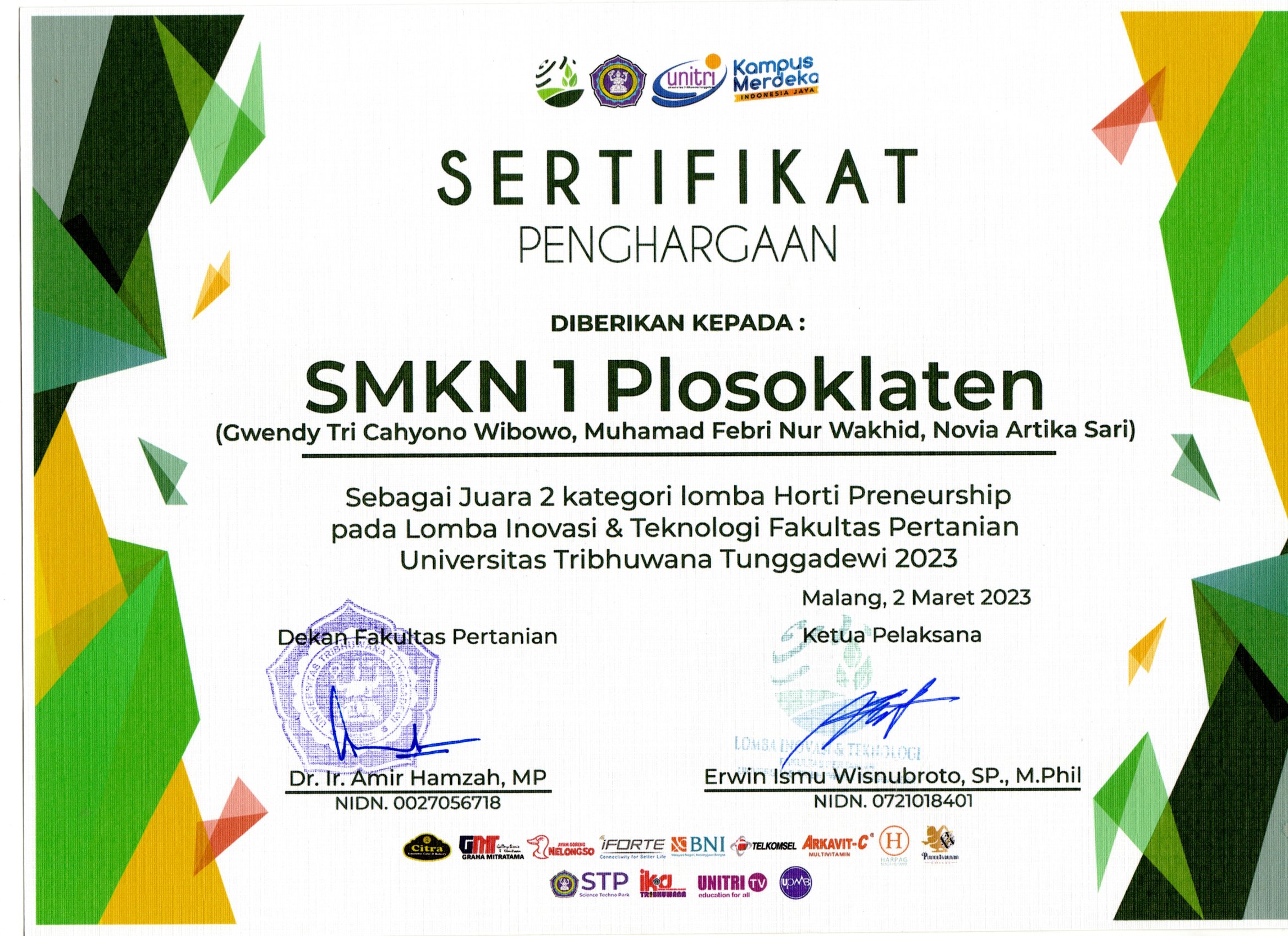 JUARA 2 KATEGORI LOMBA HORTI PRENEURSHIP