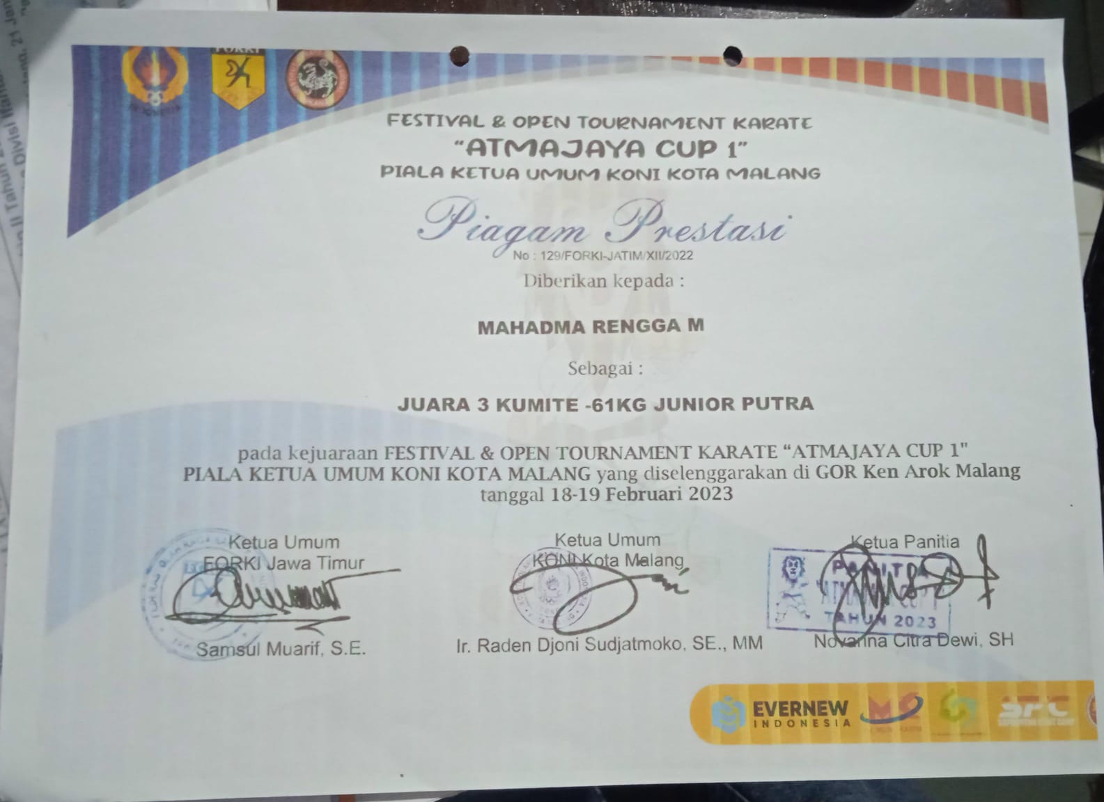 JUARA 3 KUMITE -61KG JUNIOR PUTRA