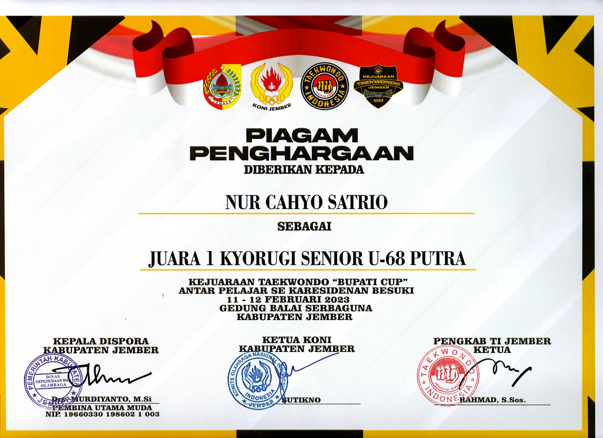 KEJUARAAN TAEKWONDO BUPATI CUP ANTAR PELAJAR SE KARESIDENAN BESUKI - KATEGORI KYORUGI SENIOR U-68 PUTRA