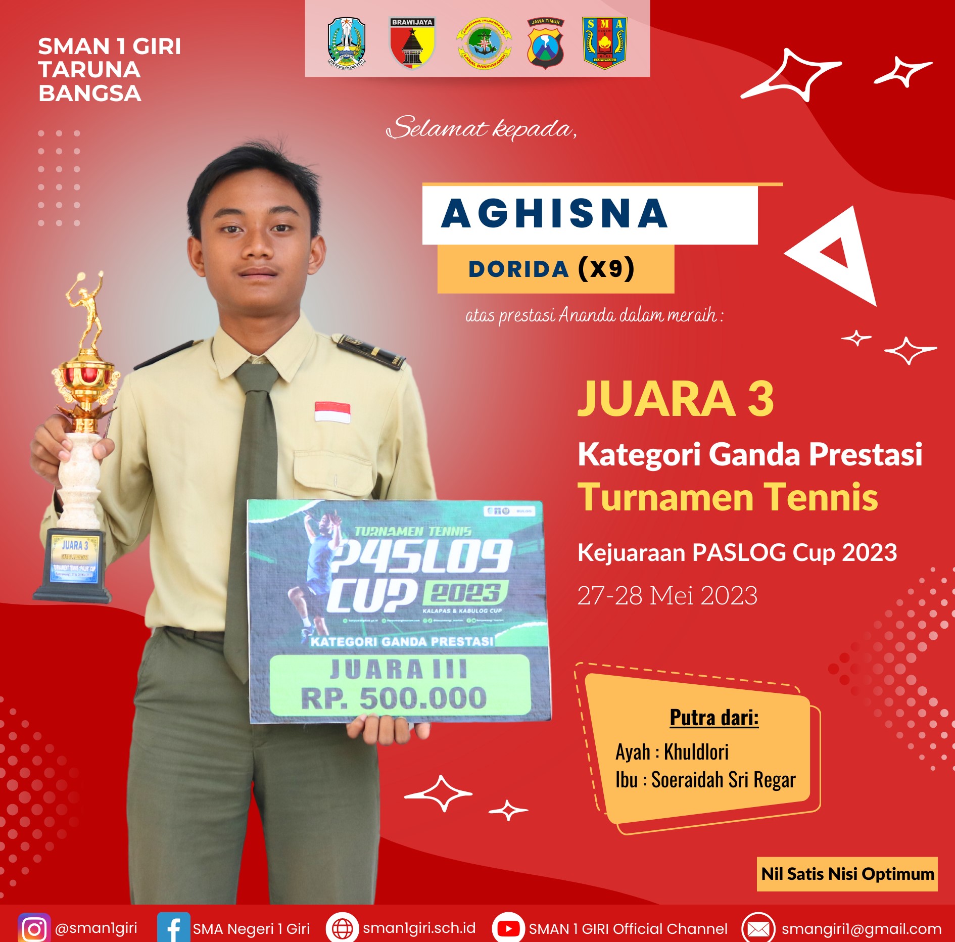 JUARA 3 TURNAMEN TENIS GANDA PRESTASI