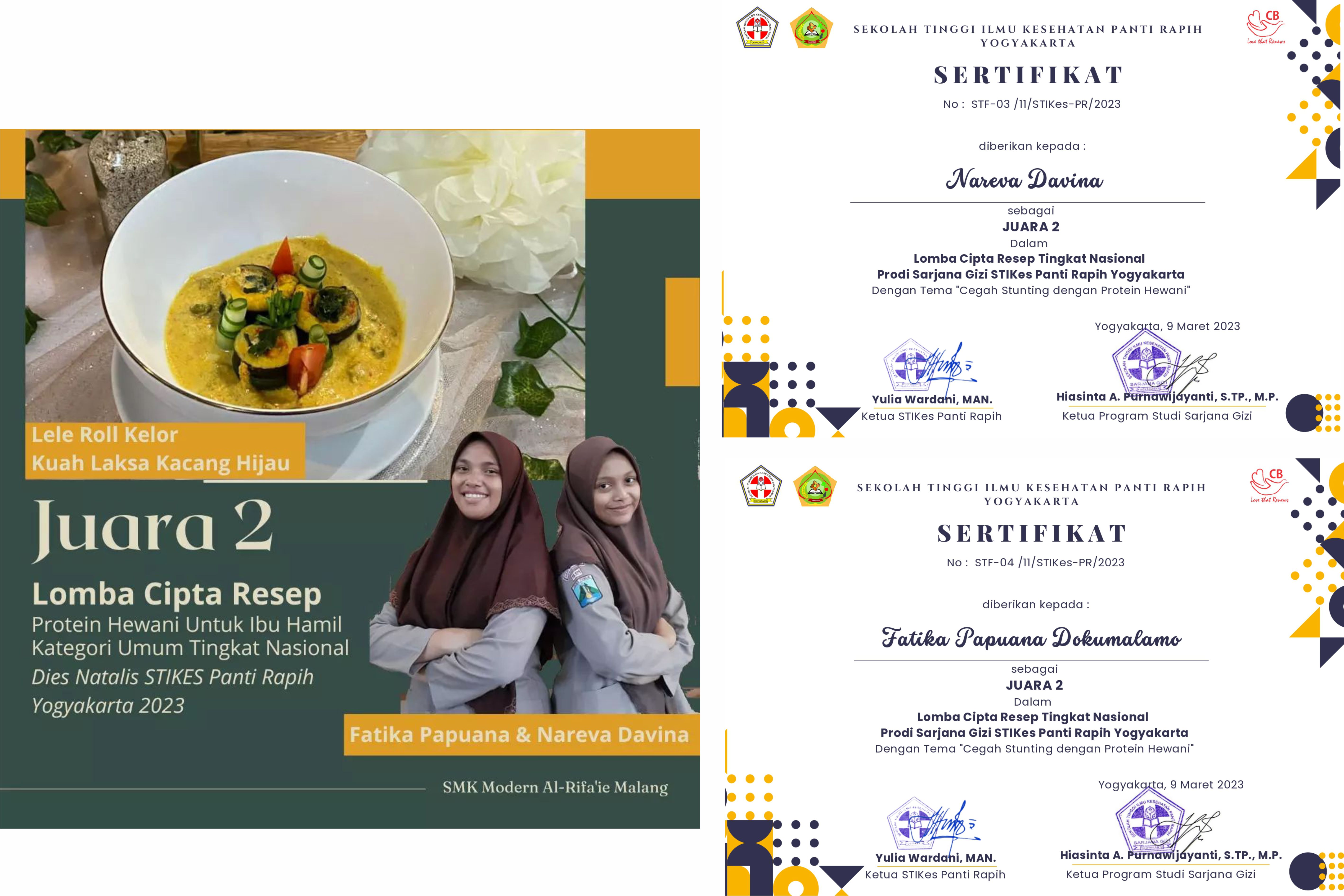 Juara 2 Lomba Cipta Resep Kategori Umum, Tingkat Nasional, STIKES Panti Rapih Yogyakarrta