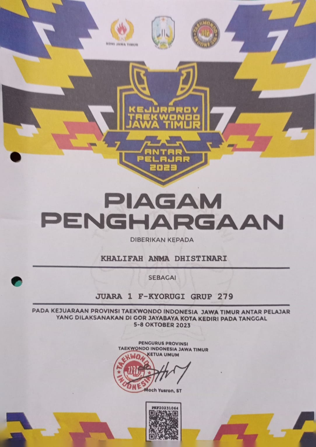 Kejuaraan Provinsi Taekwondo Indonesia Jawa Timur antar Pelajar