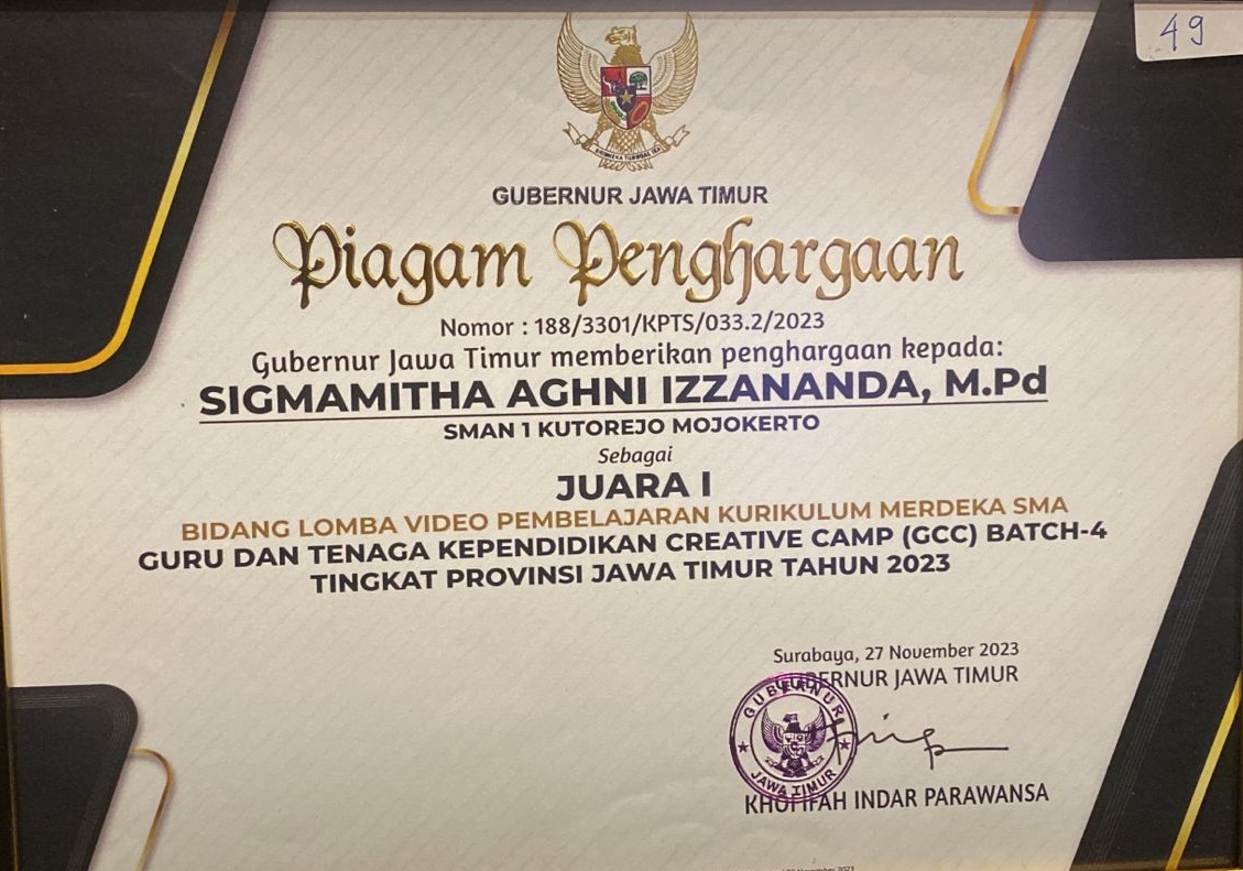 JUARA 1 GTK Creative Camp Batch 4 Bidang Lomba Video Pembelajaran Kurikulum Merdeka SMA